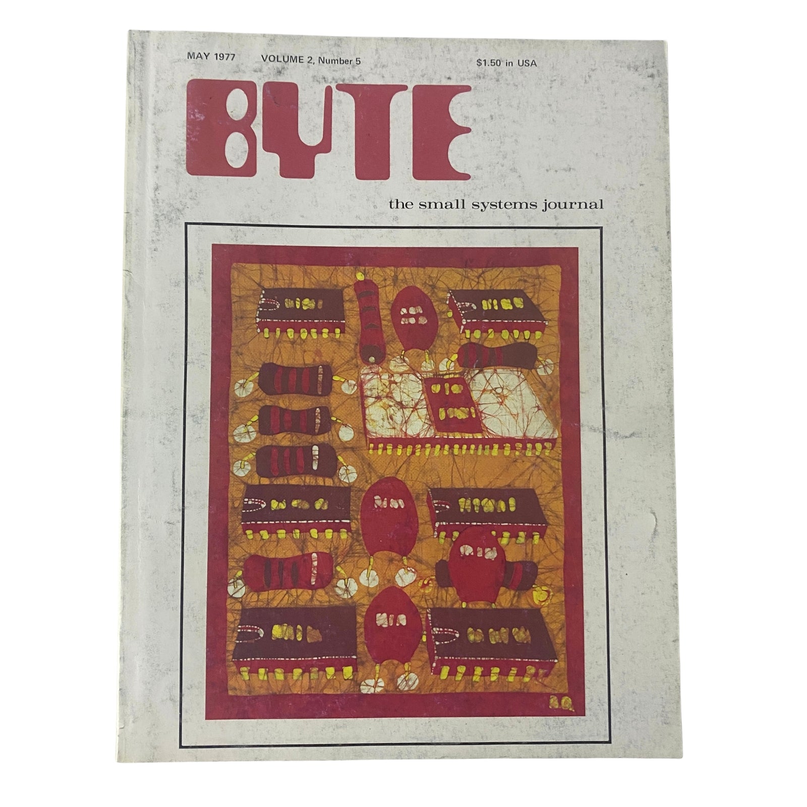 Byte Magazine May 1977 cover featuring the Apple II computer, showcasing colorful artwork and the magazine title prominently displayed.