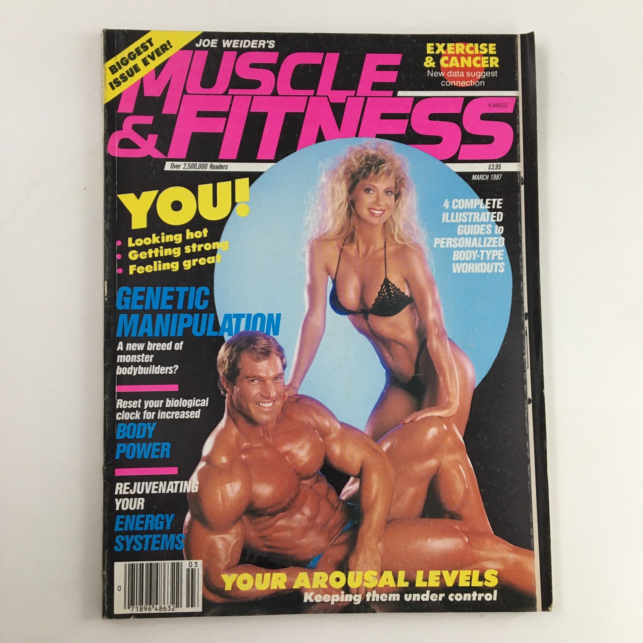 Cover of Muscle & Fitness Magazine March 1987 featuring Lynda Aldon and Gary Strydom, showcasing fitness culture with bold headlines about bodybuilding and health.