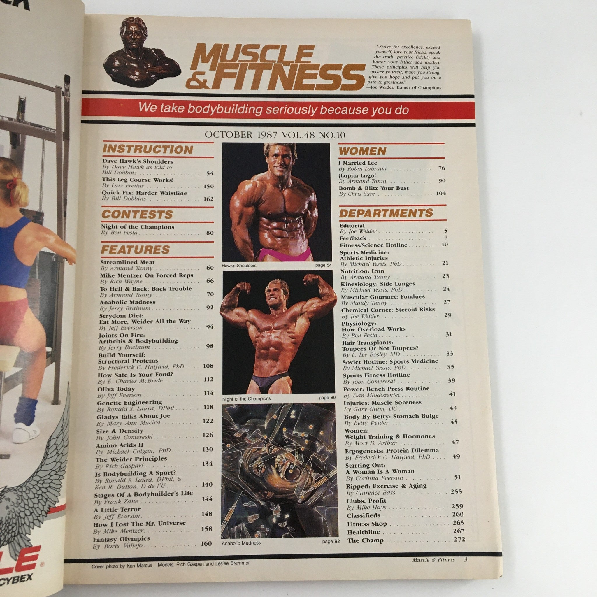 Muscle & Fitness Magazine October 1987 featuring Rich Gaspari and Leslee Bremmer. Includes articles on body building, fitness tips, and competition highlights.