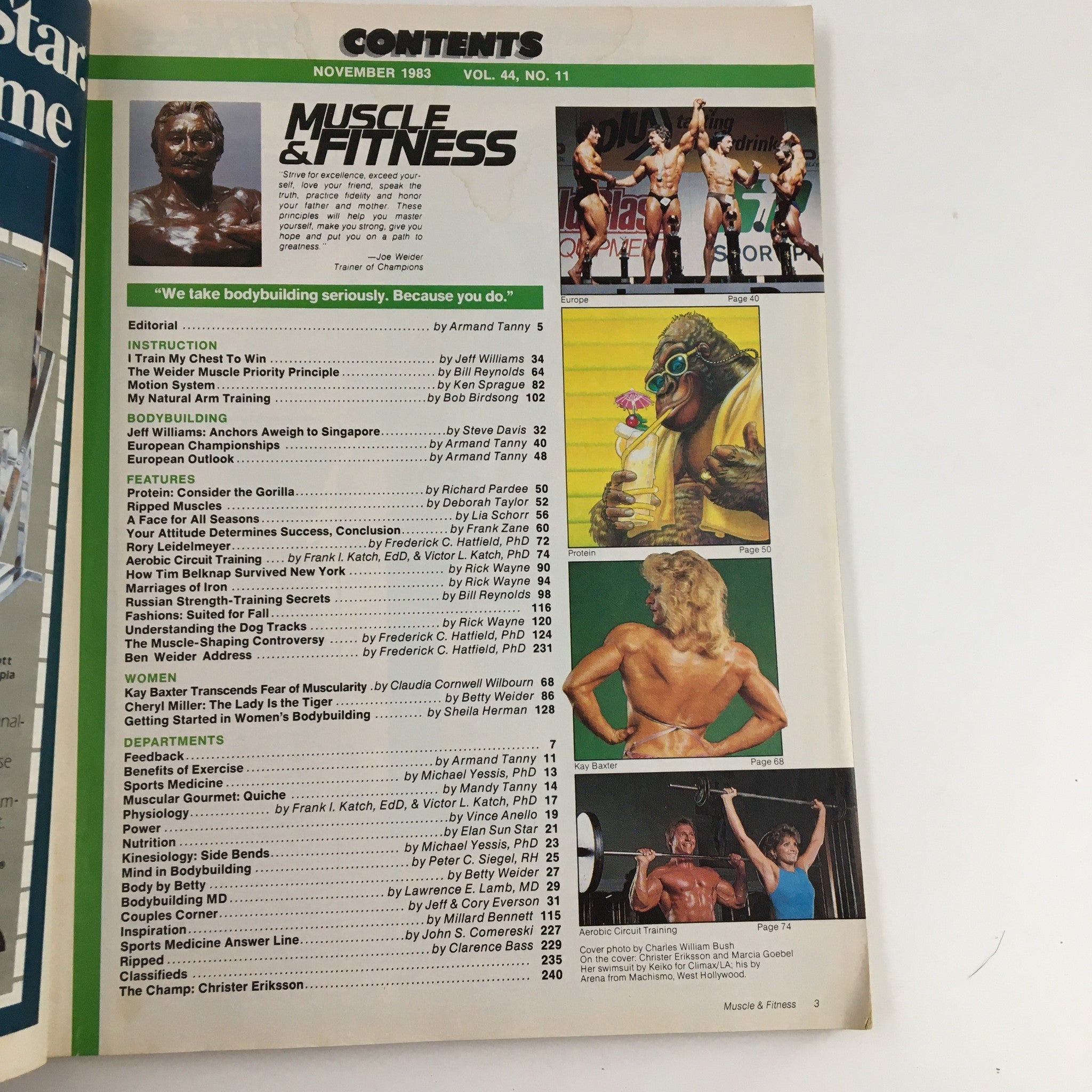 Muscle & Fitness Magazine November 1983 Christer Erikson, Marcia Goebel No Label