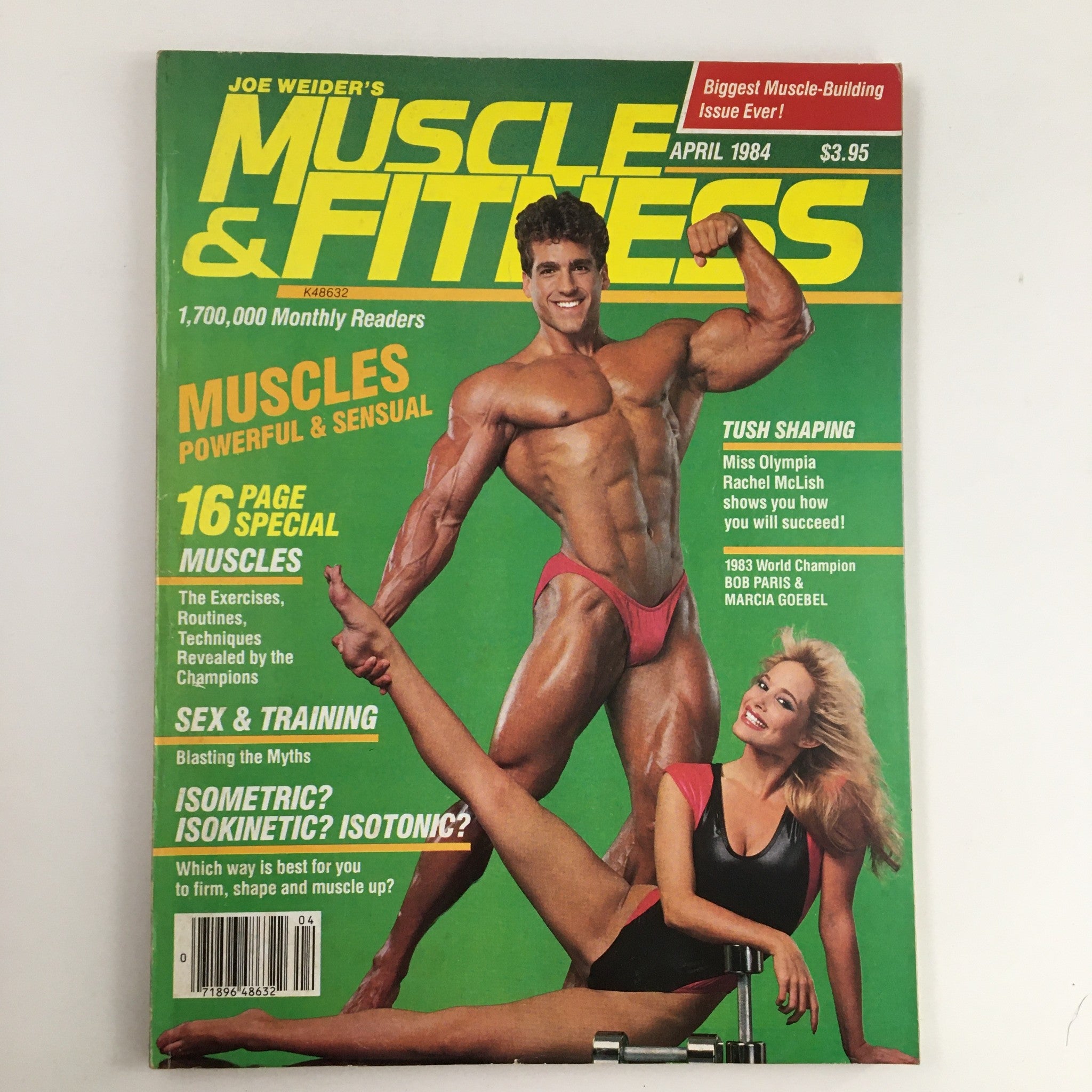 Muscle & Fitness Magazine April 1984 cover featuring bodybuilder Bob Paris, showcasing muscular physique and fitness themes prevalent in the 1980s.