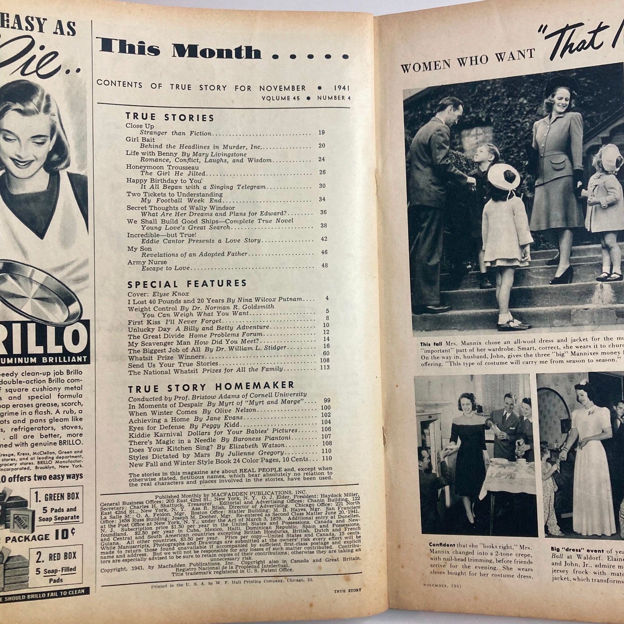 VTG True Story Magazine November 1941 Vol 45 No. 4 Elyse Knox Girl Bait