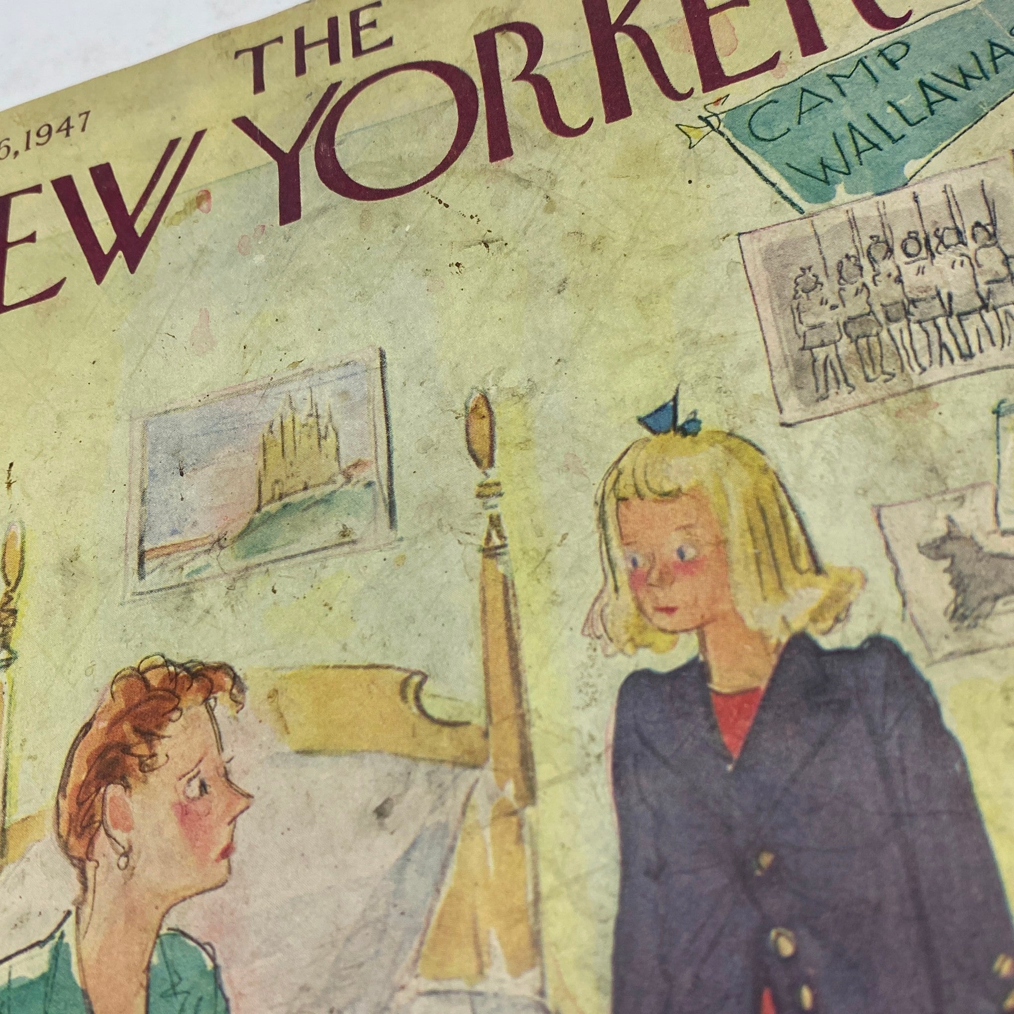 Close-up of The New Yorker Complete Magazine September 6, 1947 Cover by Perry Barlow, highlighting details of the design and imagery.
