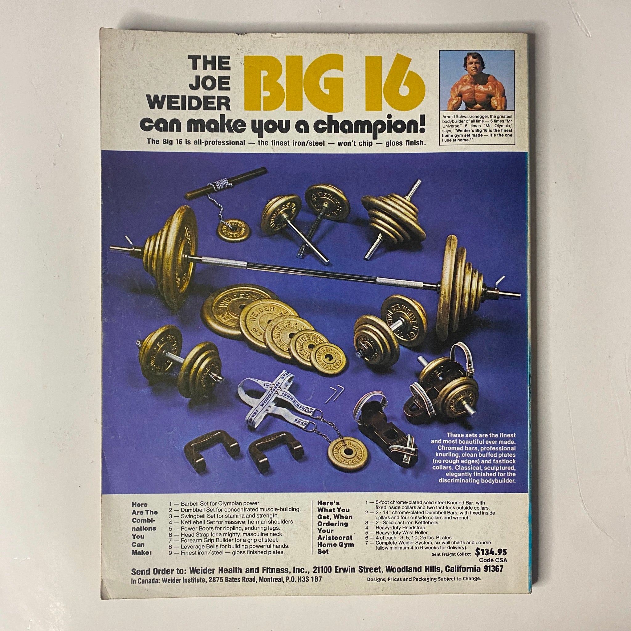 Advertisment page in Joe Weider's Muscle Magazine April 1980 promoting the Joe Weider Big 16 fitness equipment, illustrating weights and fitness accessories for bodybuilding enthusiasts.