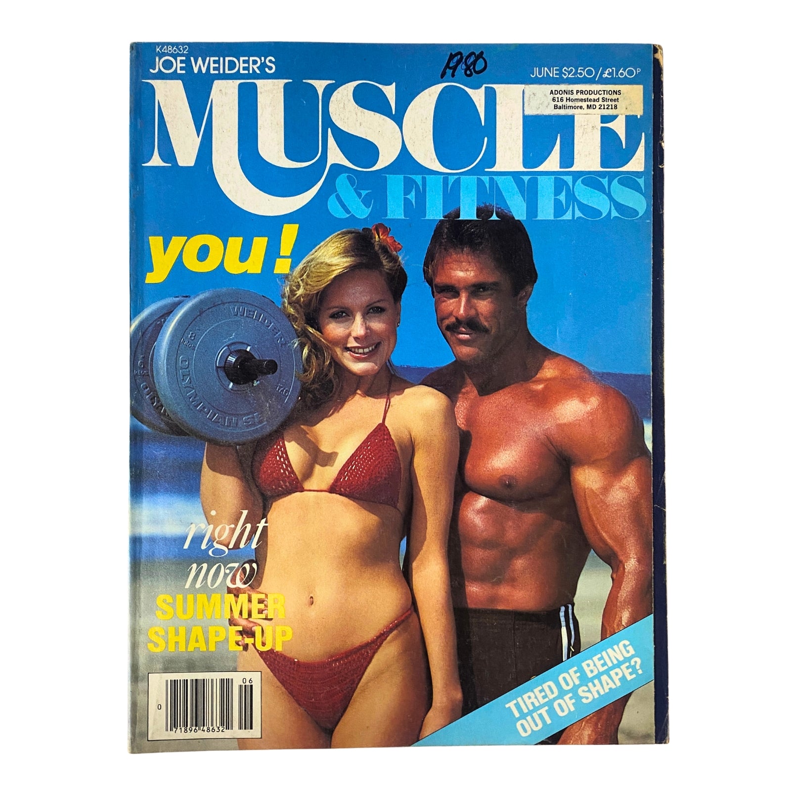 Cover of Muscle & Fitness Magazine, June 1980 featuring Pete Grymkowski, showcasing a vibrant summer theme with fitness tips and a poster included, ideal for bodybuilding enthusiasts.