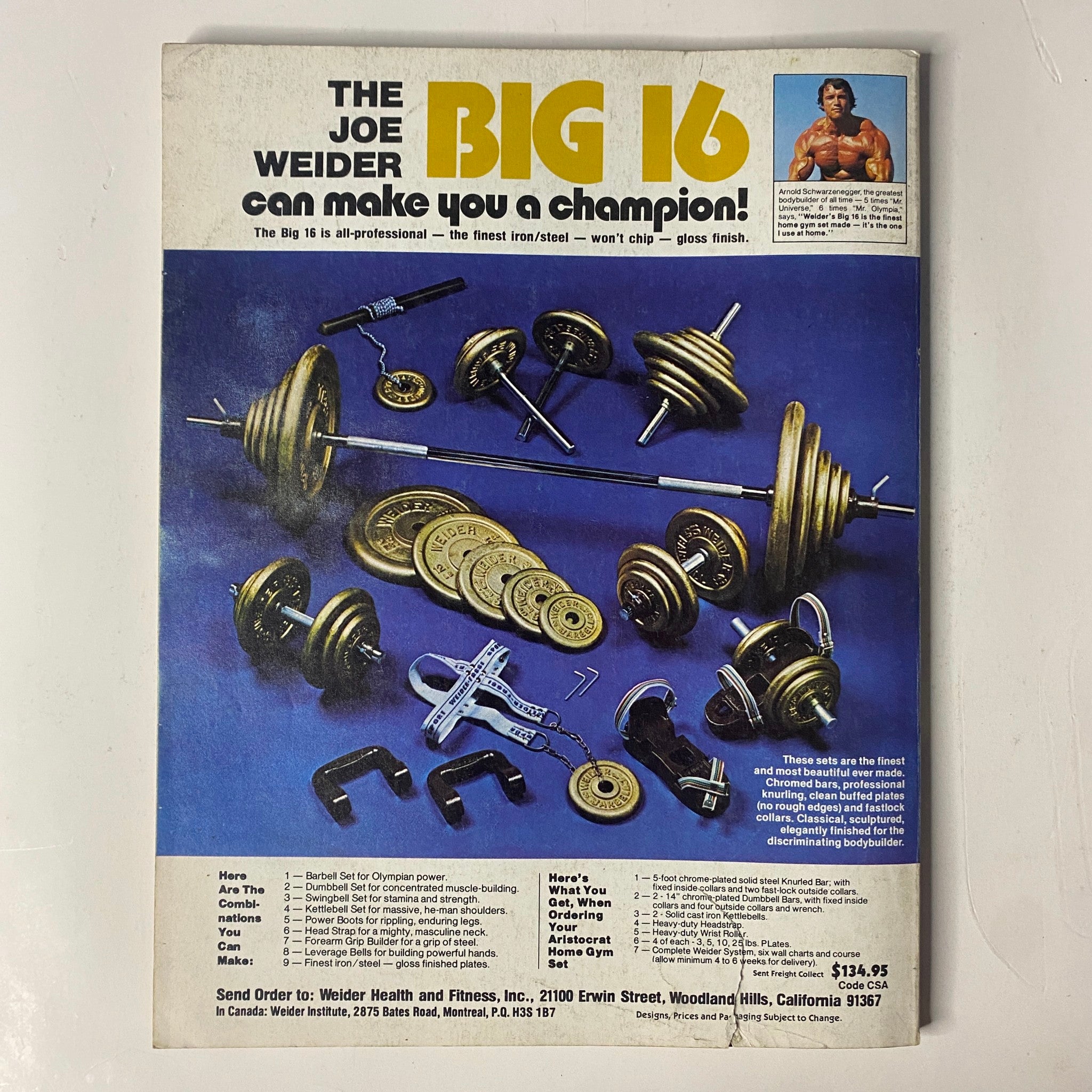 Advertisement in Muscle & Fitness Magazine June 1980 for The Joe Weider BIG 16 bodybuilding equipment, promoting strength training.