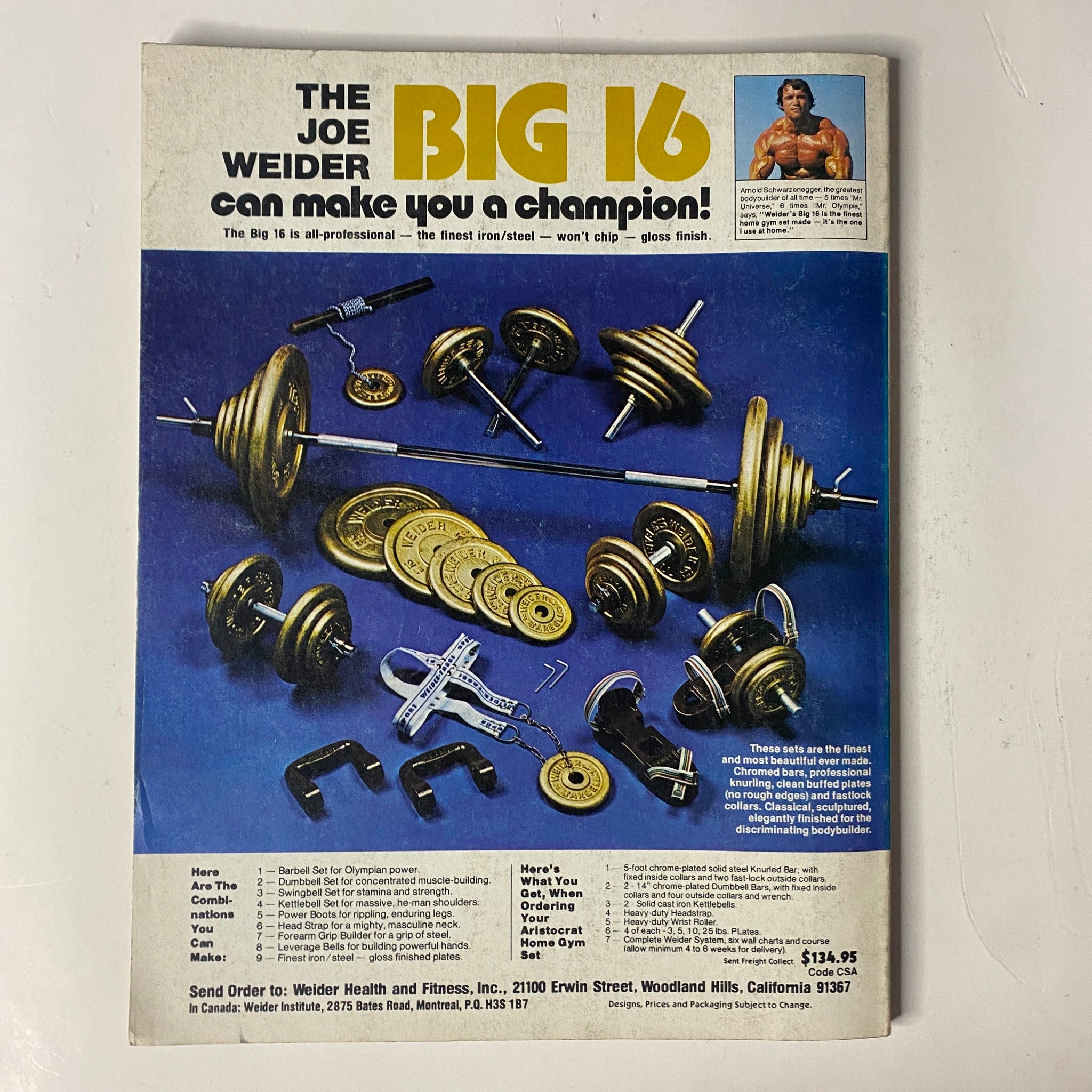 Advertisement for The Joe Weider Big 16 from Joe Weider's Muscle Magazine May 1980 showcasing fitness equipment for bodybuilding champions.