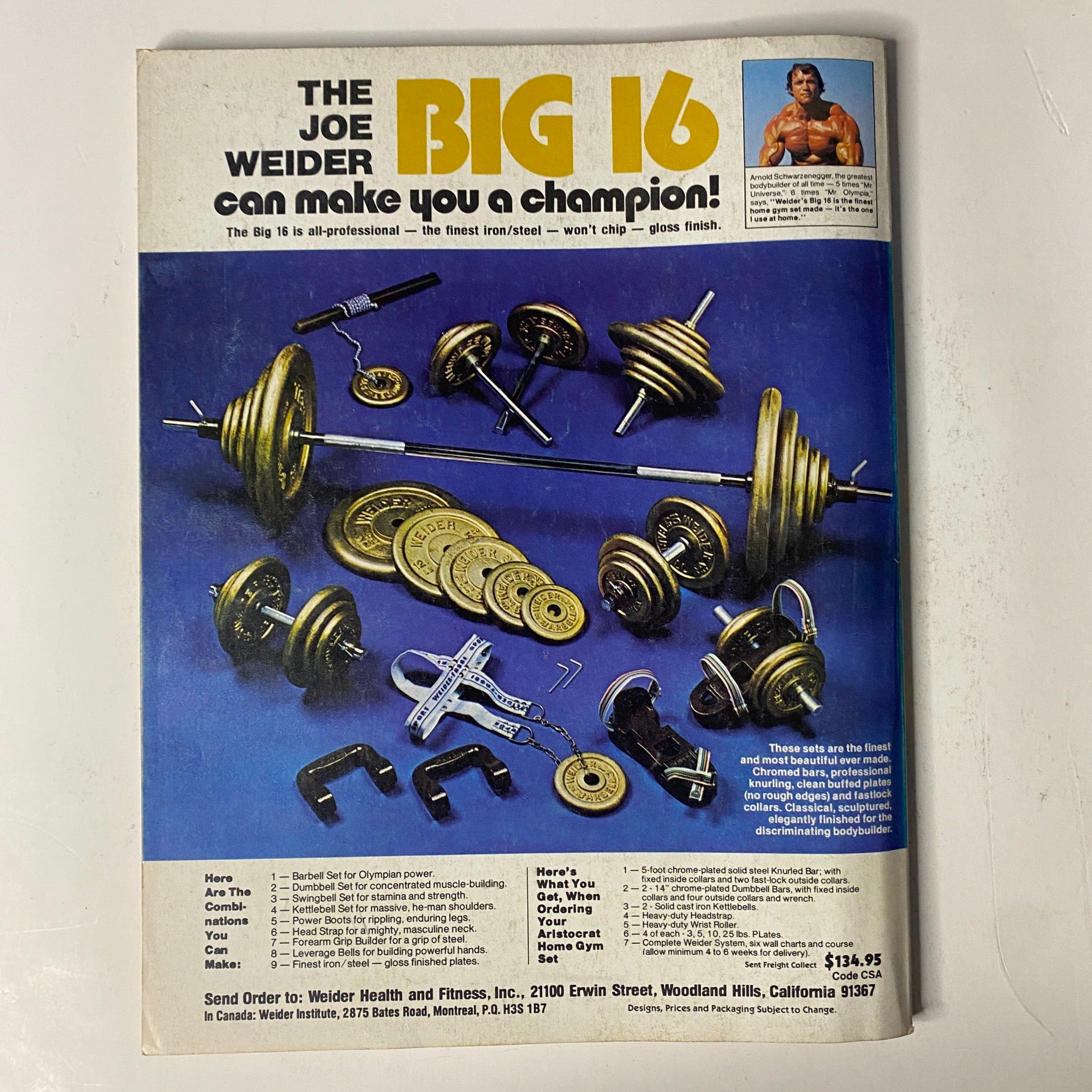 Muscle & Fitness Magazine June 1980 advertisement for Joe Weider's Big 16 home gym equipment showcasing various weightlifting accessories for fitness enthusiasts.