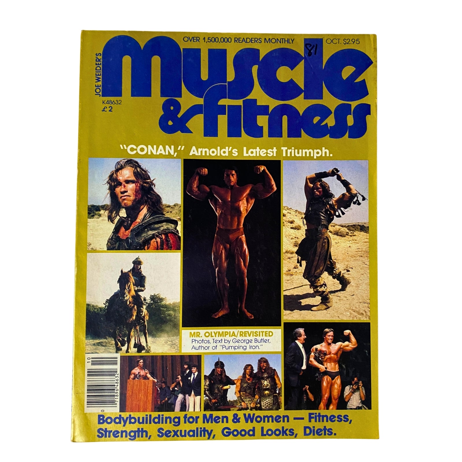 Cover of Muscle & Fitness Magazine October 1981 featuring Arnold Schwarzenegger. The cover highlights various bodybuilding themes and icons of the era.
