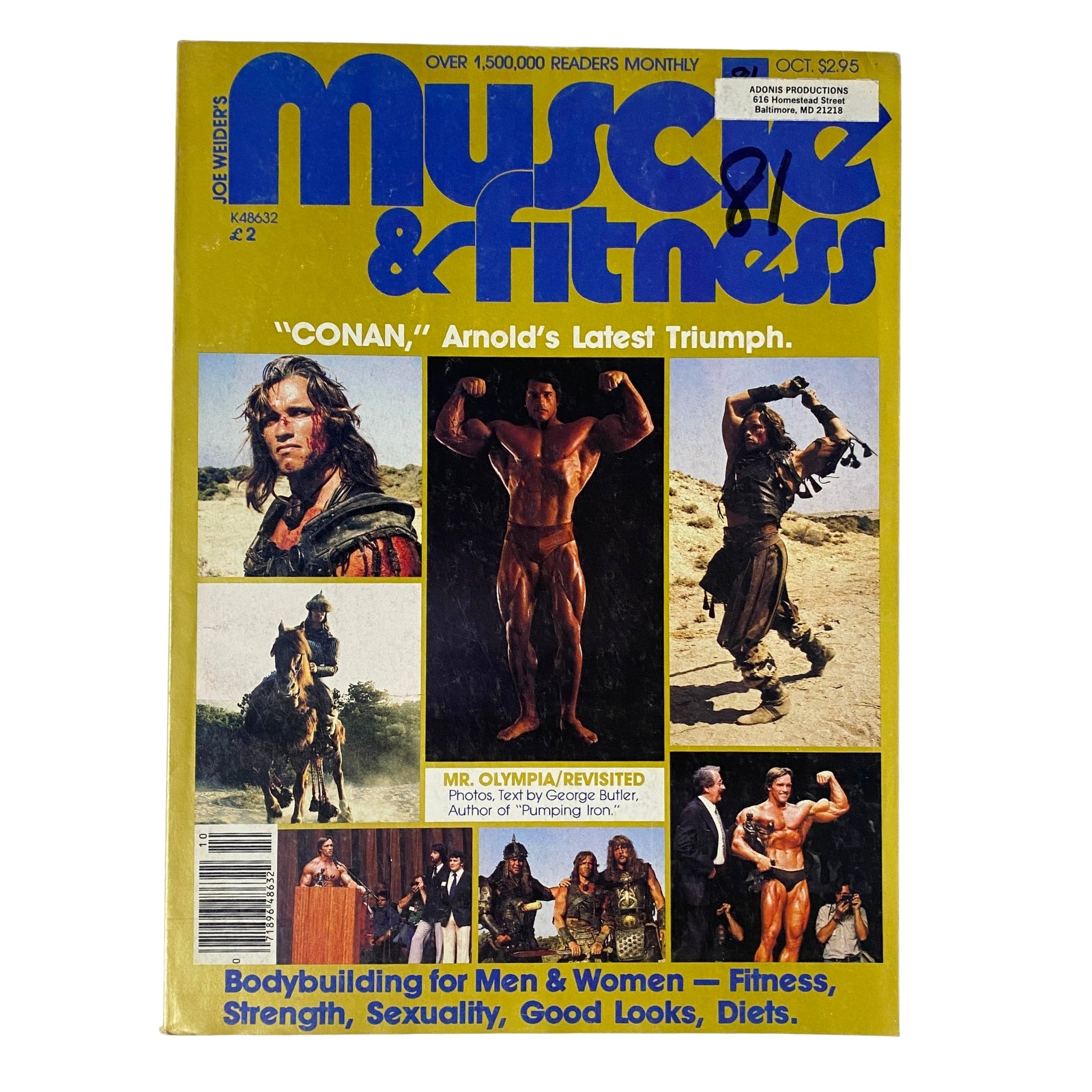 Cover of Muscle & Fitness Magazine from October 1981 featuring Arnold Schwarzenegger as Conan the Barbarian, showcasing bodybuilding themes and fitness culture.