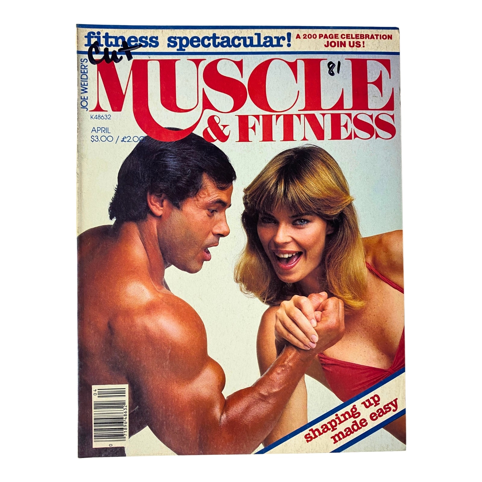 Cover of Muscle & Fitness Magazine March 1981 Vol 42 No. 3 featuring a fitness match between a muscular man and a woman; highlights the theme of fitness and bodybuilding.
