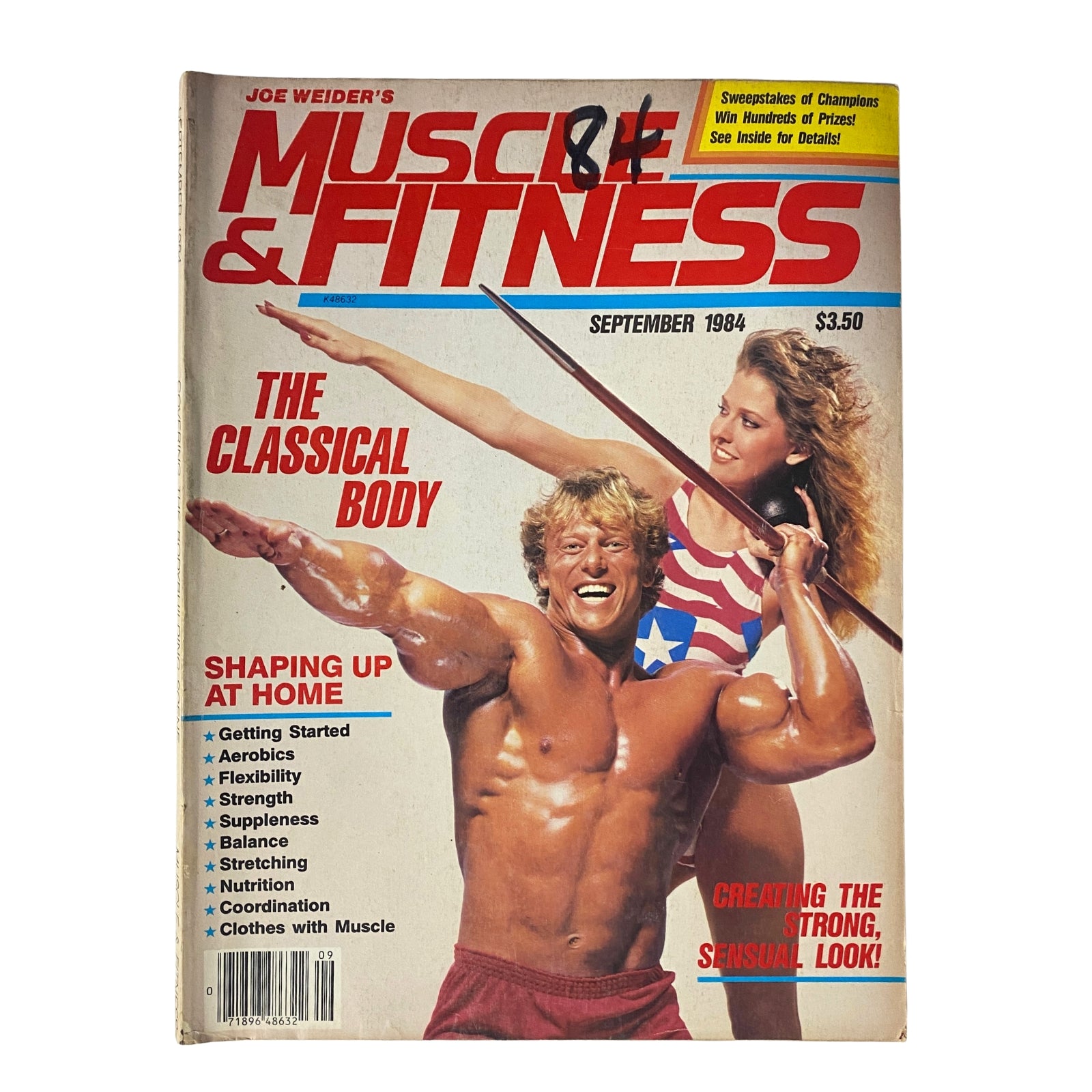 Muscle & Fitness Magazine September 1984 featuring Andreas Cahling on the cover, showcasing bodybuilding aesthetics and fitness tips, including topics like body shaping and flexibility.