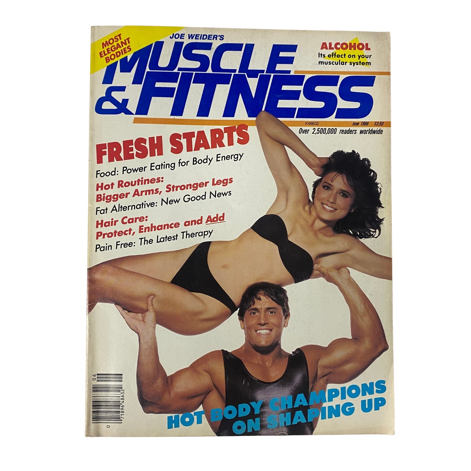 Muscle & Fitness Magazine June 1986 featuring Chris Jaksy and Bob Birdsong on the cover, highlighting fitness topics such as body energy, workout routines, and bodybuilding tips.