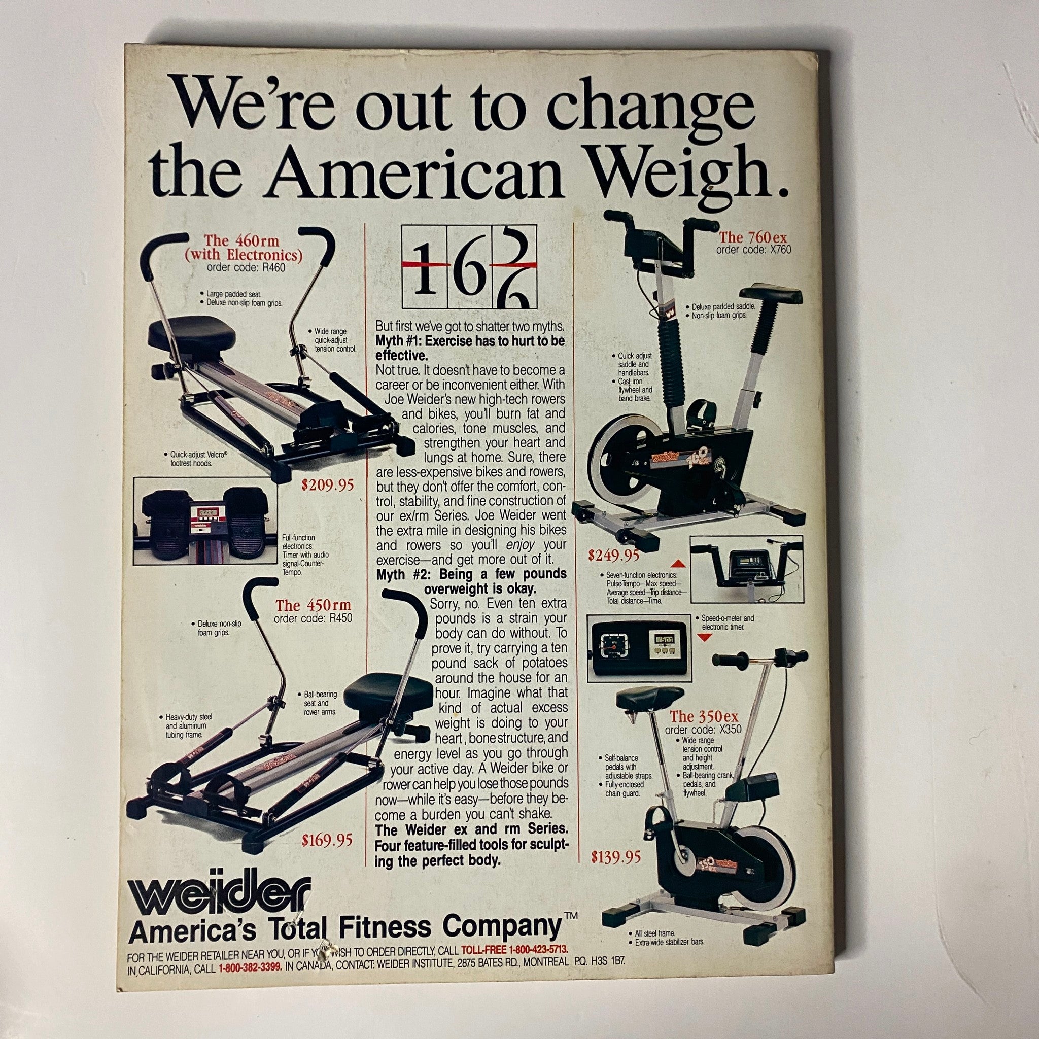 Back cover advertisement of Muscle & Fitness Magazine February 1987 promoting fitness equipment from Weider, emphasizing body transformation.