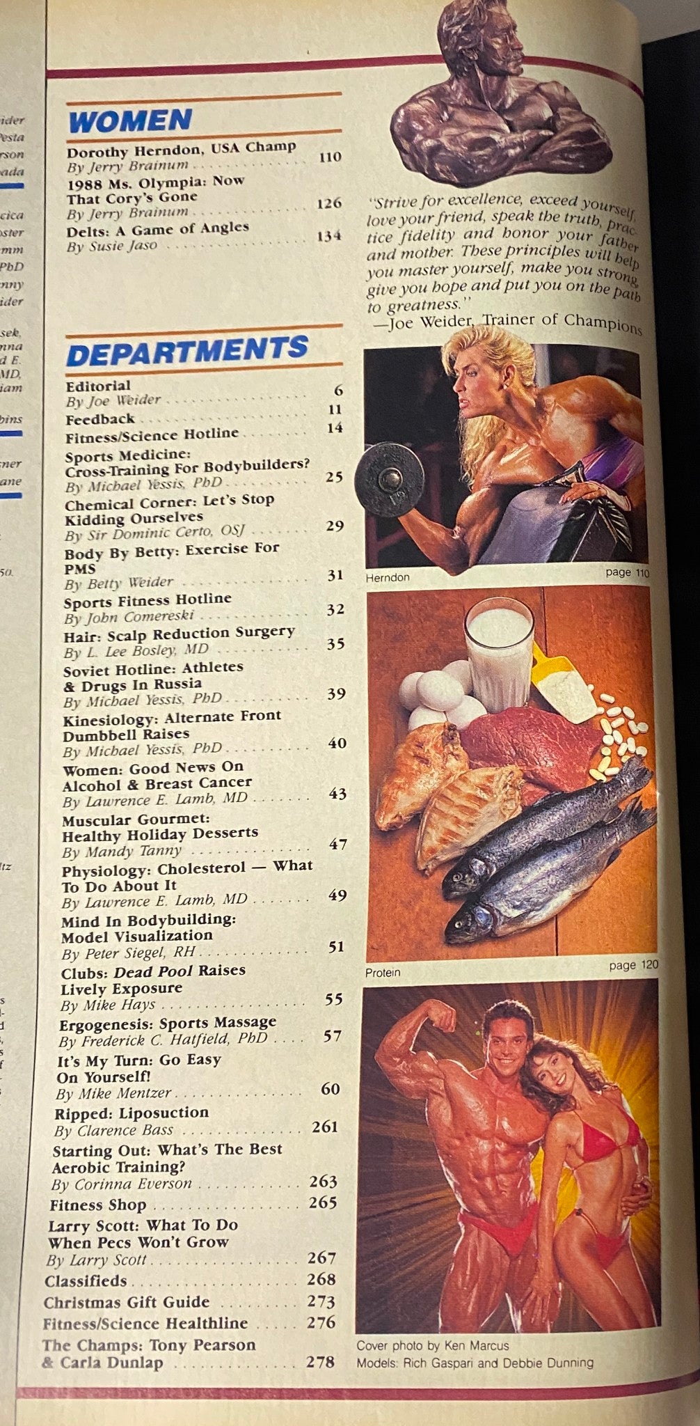 Women in fitness highlighted in Muscle & Fitness Magazine December 1988, featuring Dorothy Herndon, USA Champion, with articles on bodybuilding, fitness science, and profile pieces on muscular health and training strategies.