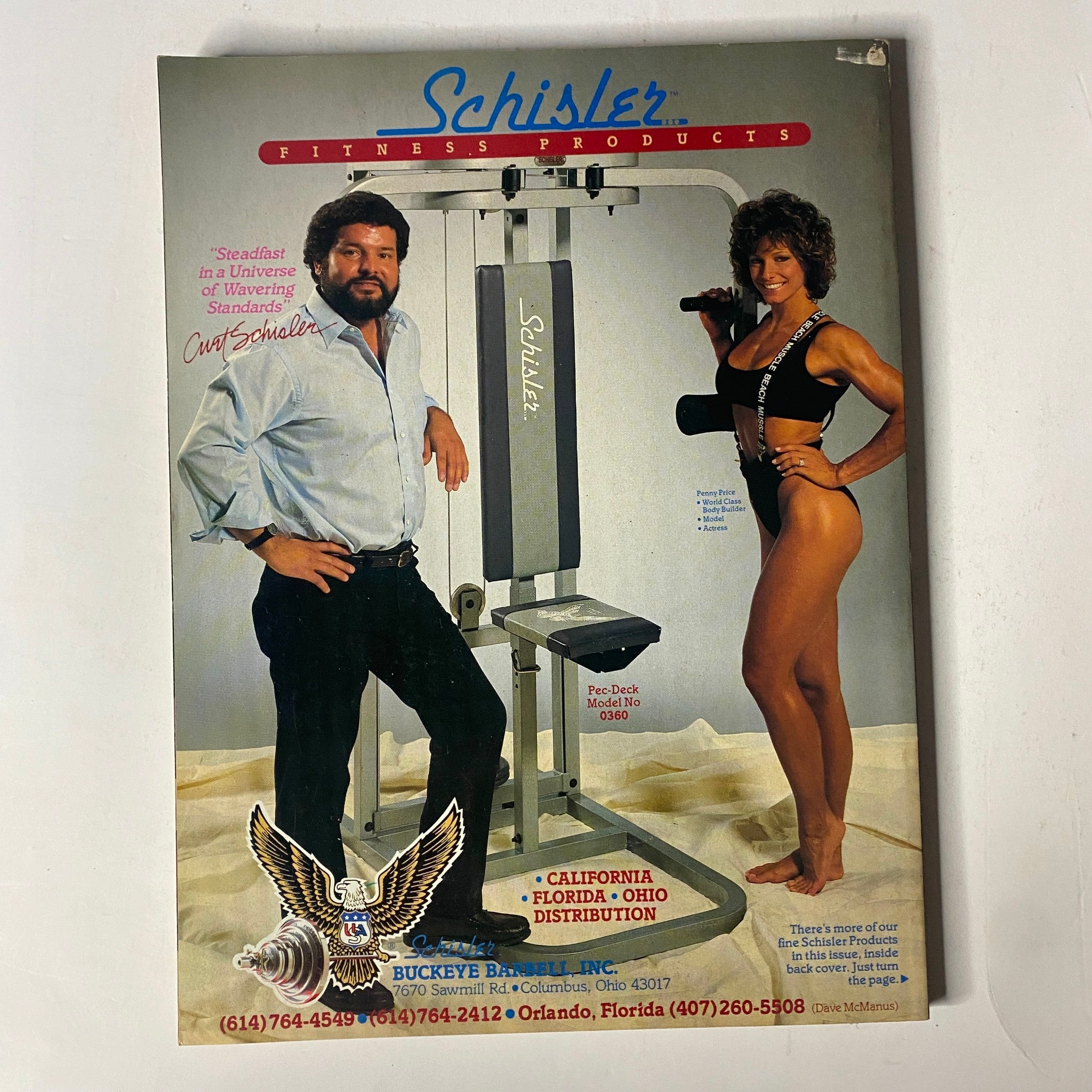 Schisler fitness products advertisement from Muscle & Fitness Magazine December 1988, showcasing fitness equipment alongside models demonstrating training and exercise techniques, emphasizing fitness innovation.
