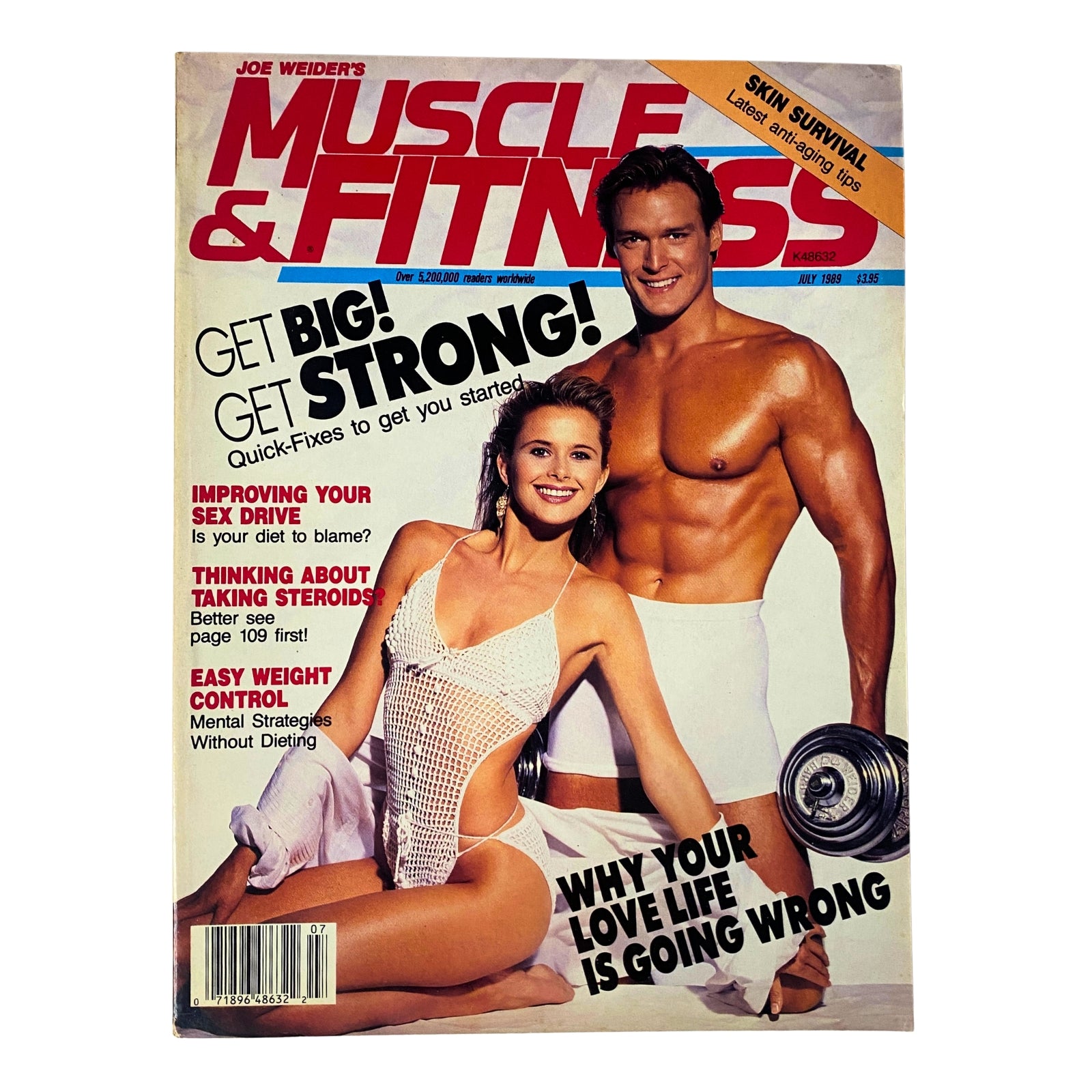Cover of Muscle & Fitness Magazine July 1989 featuring models Kevin Light and Michelle Haupert, showcasing fitness tips and bodybuilding insights.