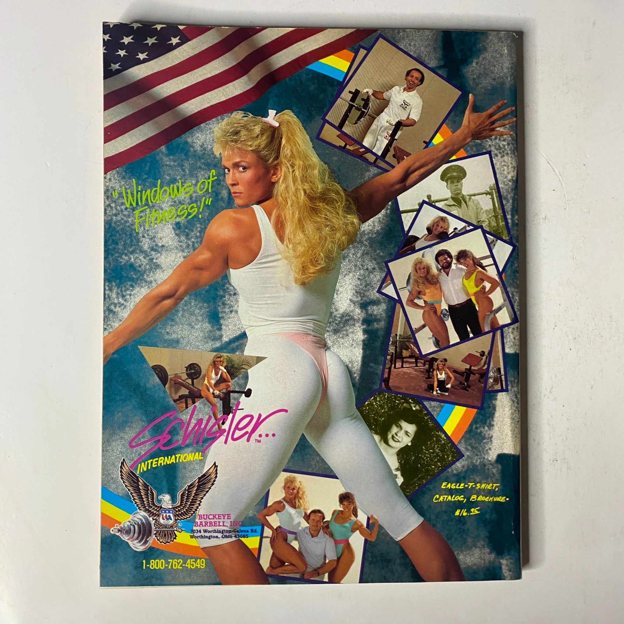 Advertisement for Schuster International in the fitness industry, highlighting different aspects of a healthy lifestyle and physical training.