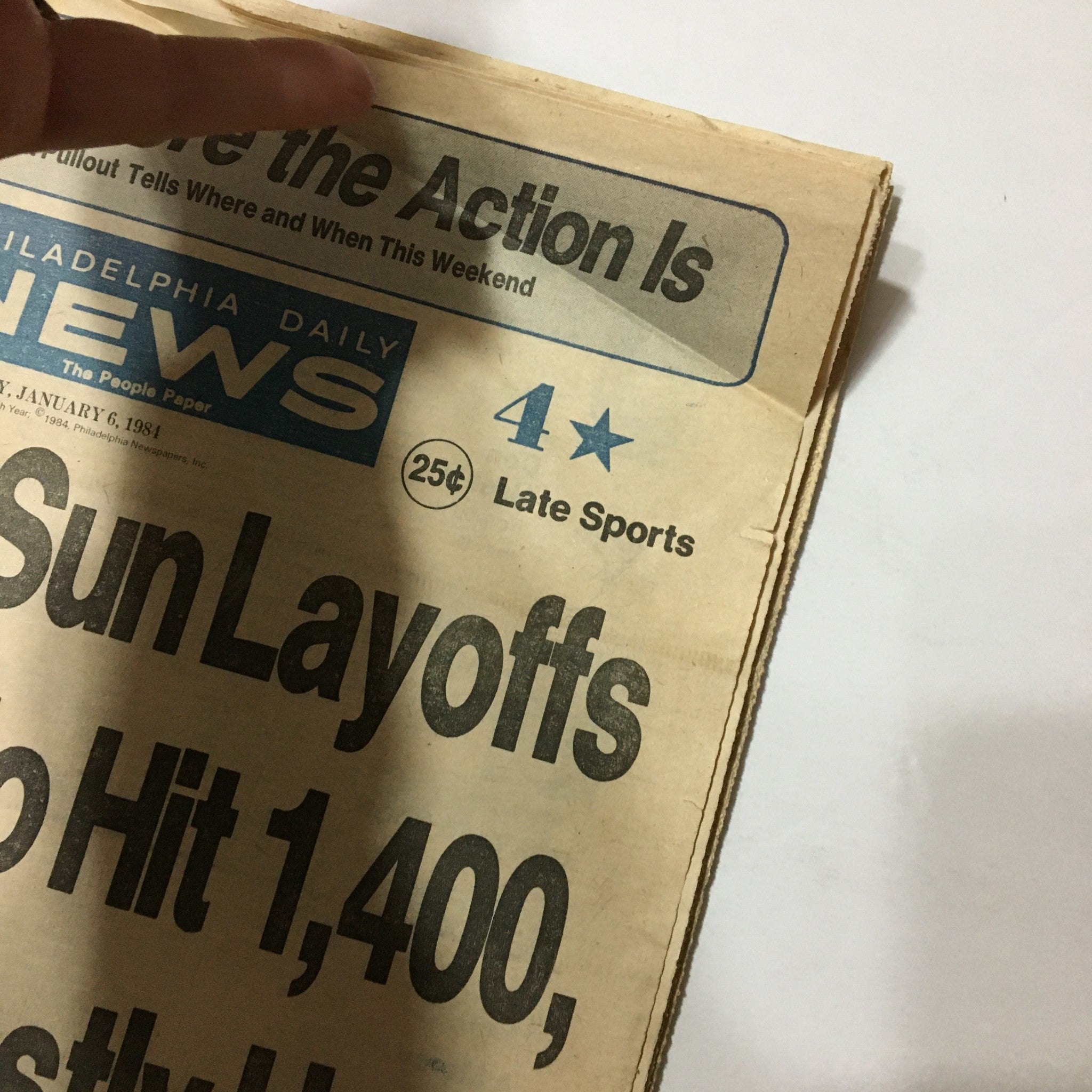 Vintage Philadelphia Daily News newspaper from January 6, 1984, featuring coverage of NBA star Bobby Jones and sports events of the era.