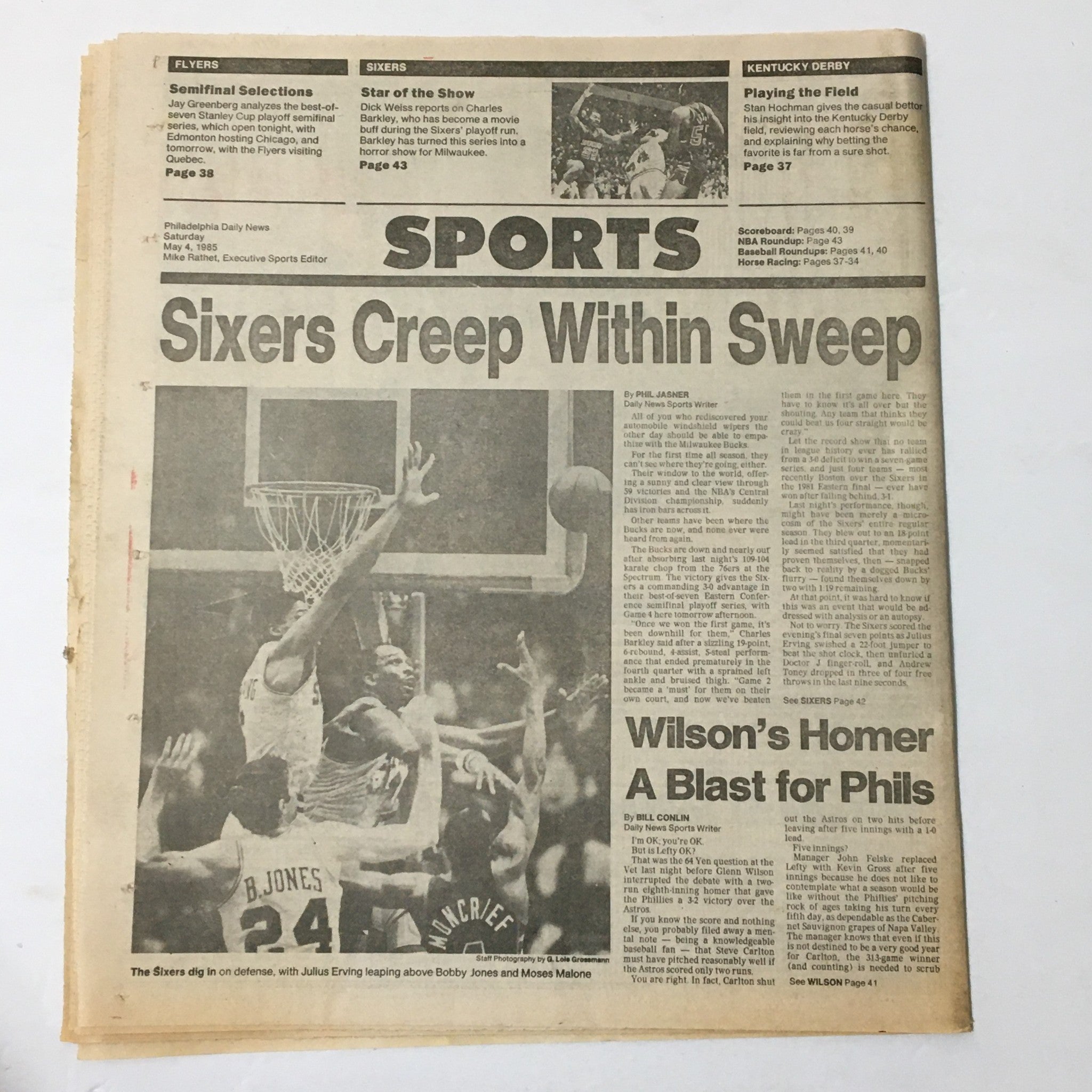 VTG Philadelphia Daily News May 4 1985 - NBA's Julius Erving and Alton Lister