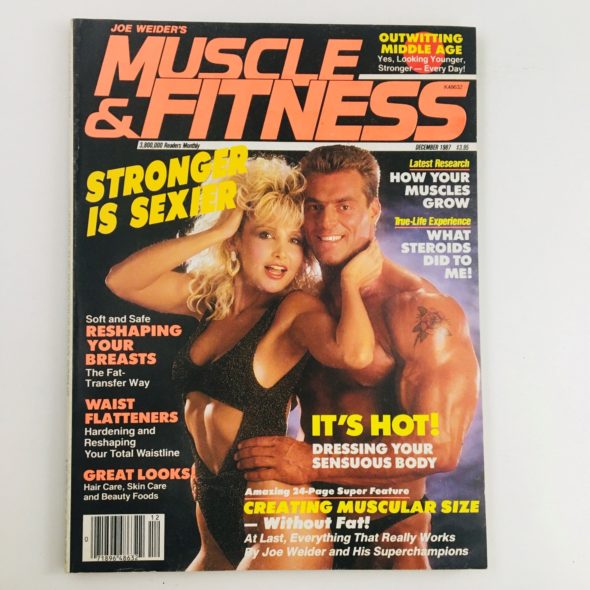 Muscle & Fitness Magazine December 1987 cover featuring fitness models and the headline 'Stronger is Sexier', highlighting trends in fitness and bodybuilding.