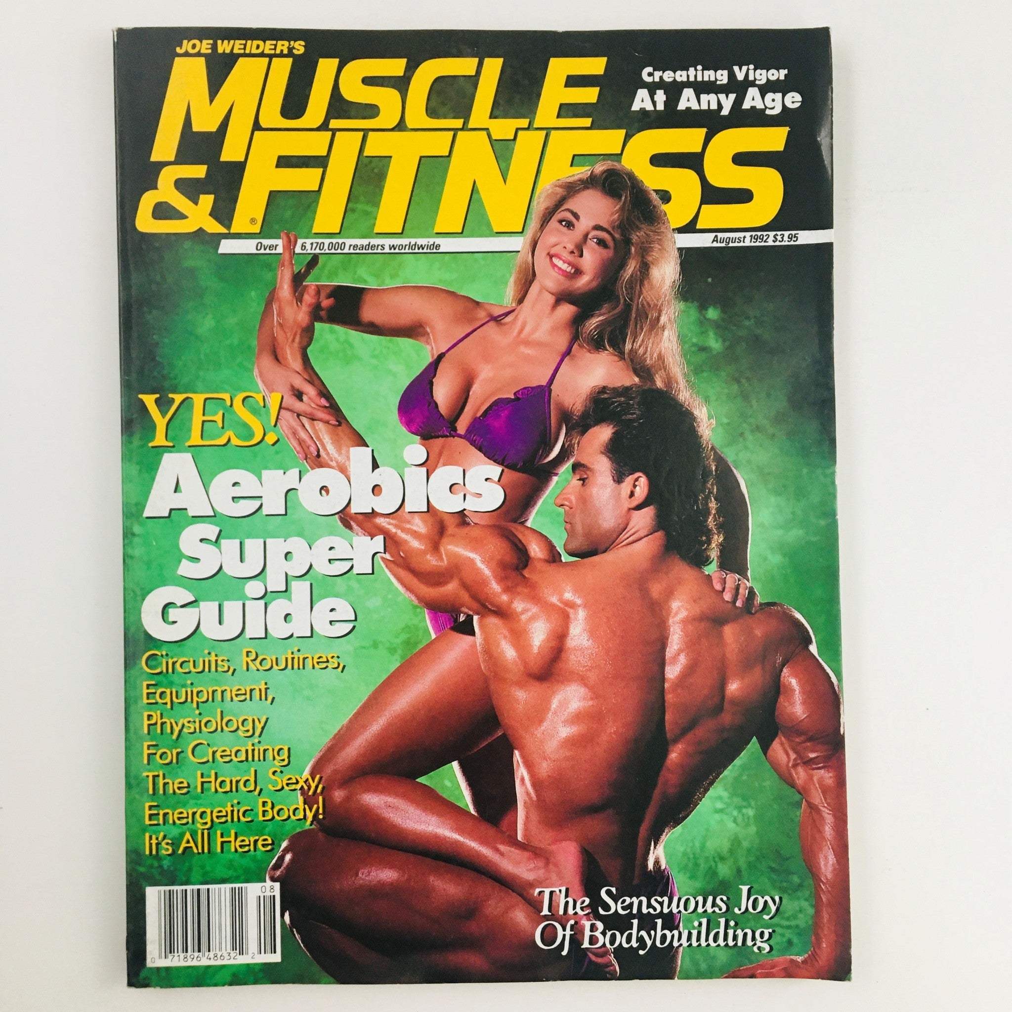Cover of Muscle & Fitness Magazine August 1992 showcasing bodybuilders with a focus on aerobics and bodybuilding tips.