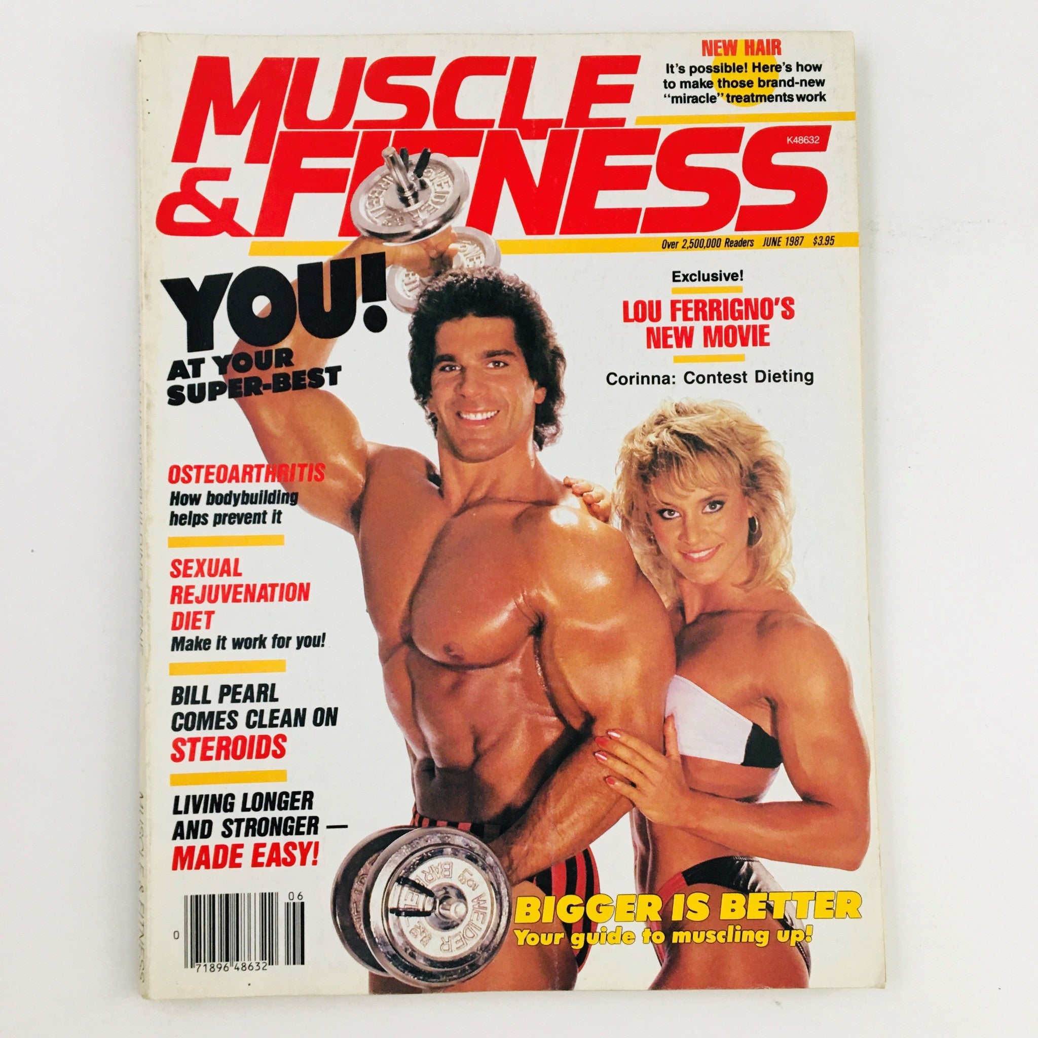 Cover of Muscle & Fitness Magazine June 1987 featuring Lou Ferrigno and Corinna Everson, showcasing fitness topics, bodybuilding culture, and workout tips.