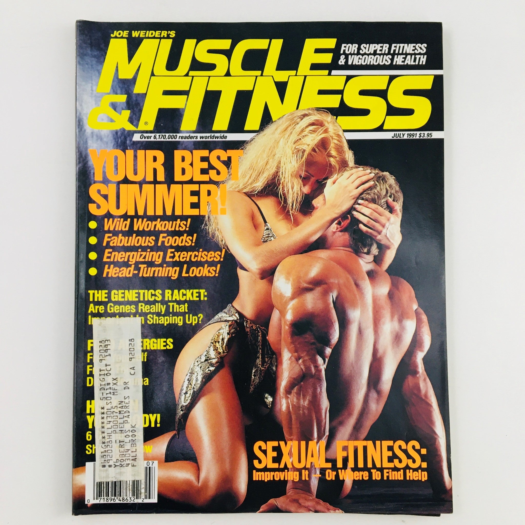 Cover of Muscle & Fitness Magazine July 1991 featuring a powerful image of a fitness model and bodybuilder, showcasing the essence of 90s fitness culture.