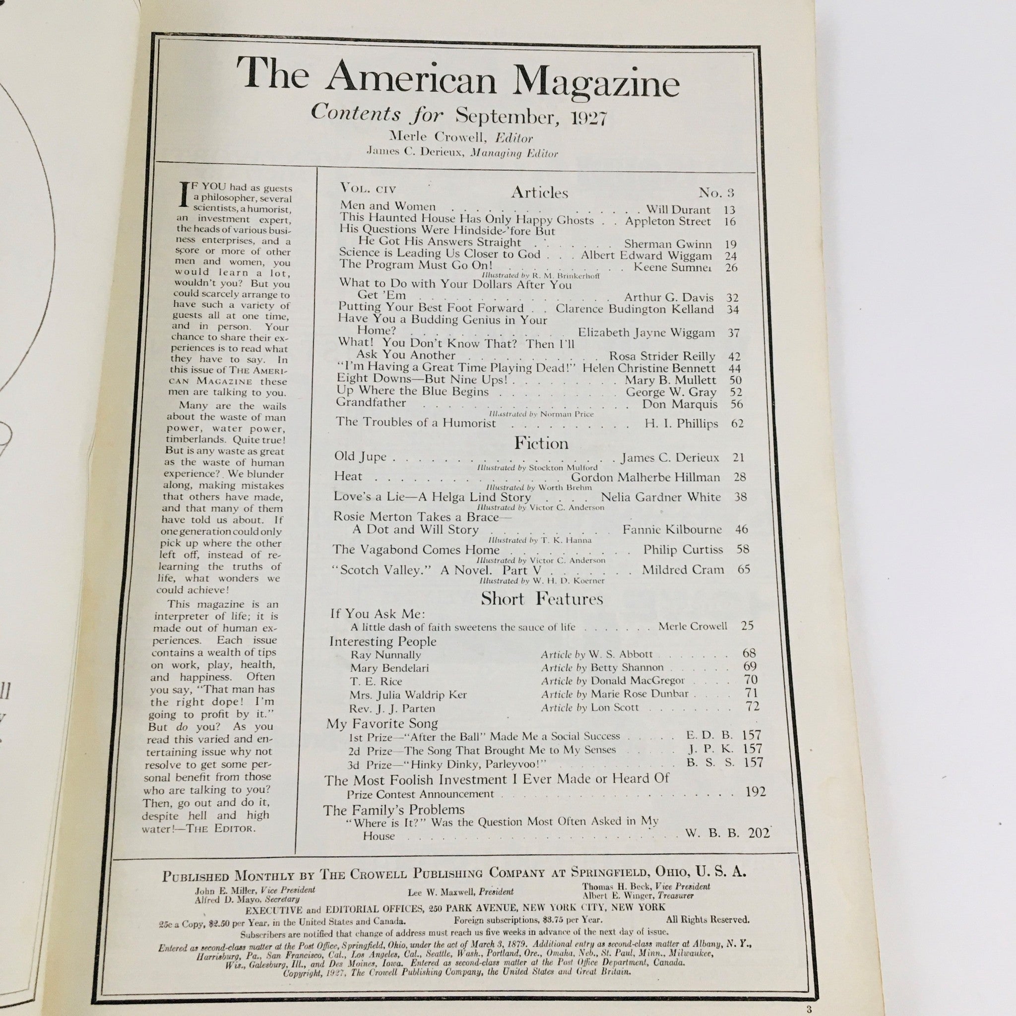 The American Magazine September 1927 Love's A Lie A Helga Lind Story