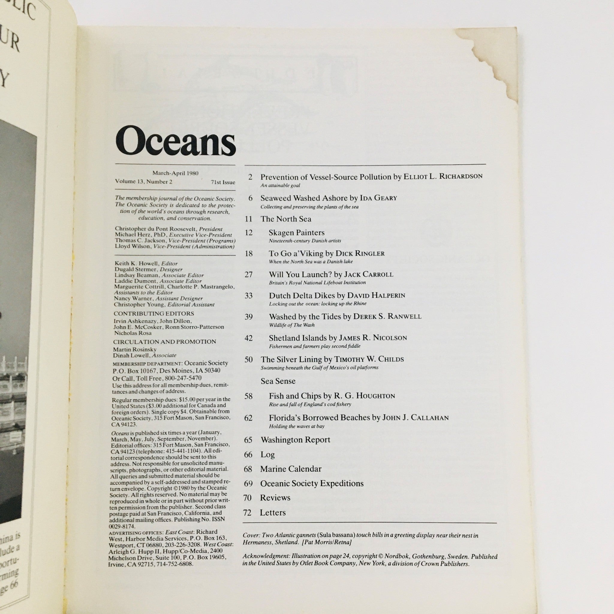 Oceans Magazine March 1980 Vol 13 No. 2 Two Atlantic Gannets No Label