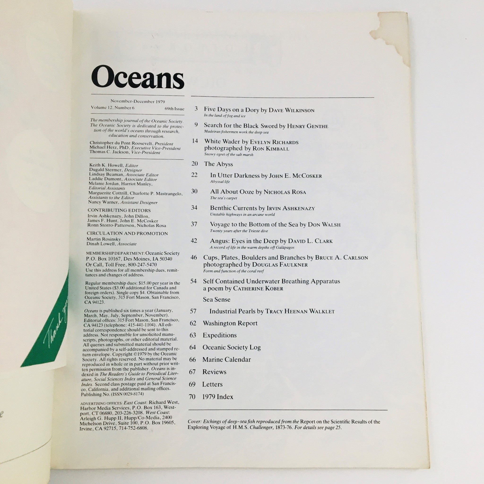 Oceans Magazine November 1979 Vol 12 No. 6 Etchings of Deep-Sea Fish No Label