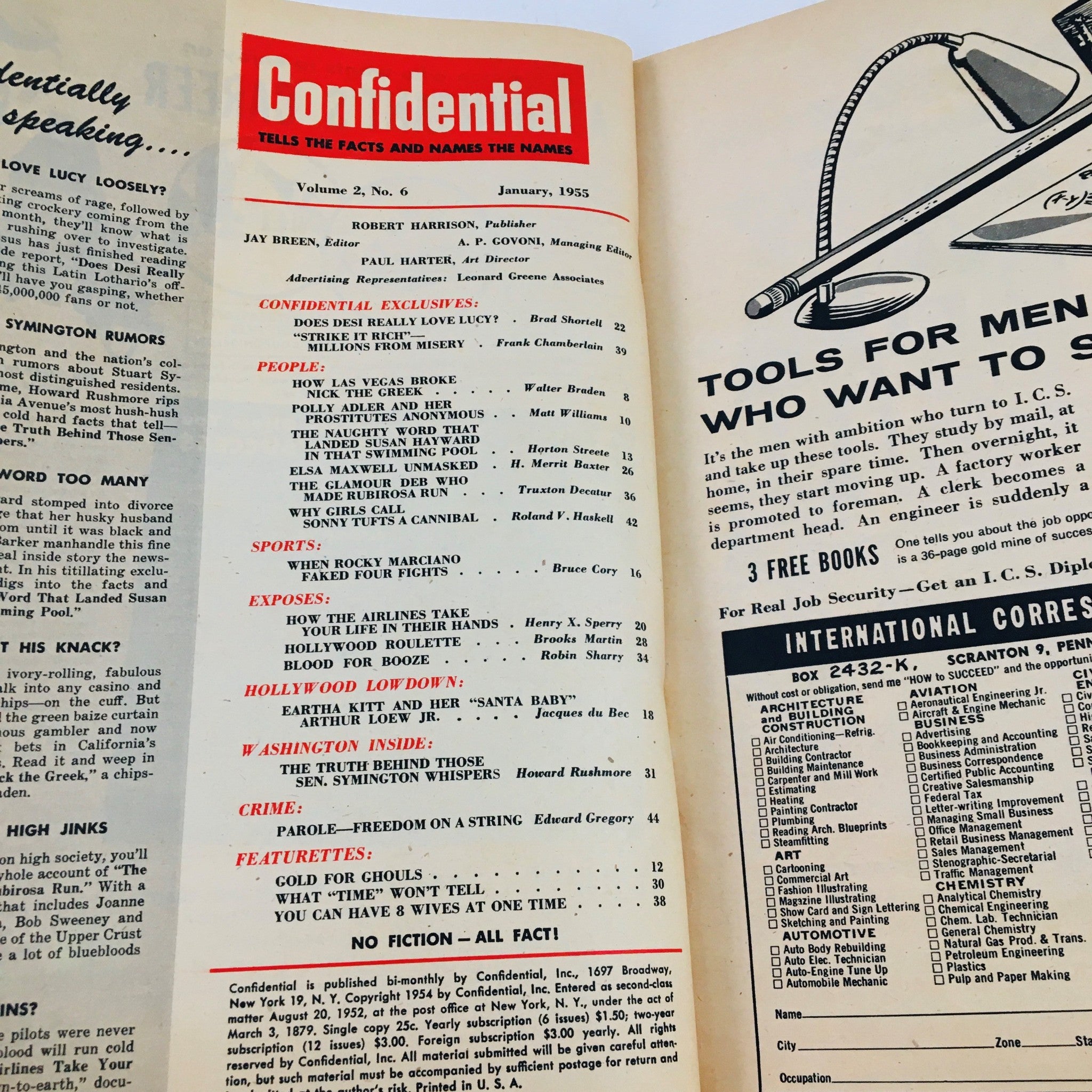 Confidential Magazine January 1955 Eartha Kitt & Arthur Loew Jr. No Label