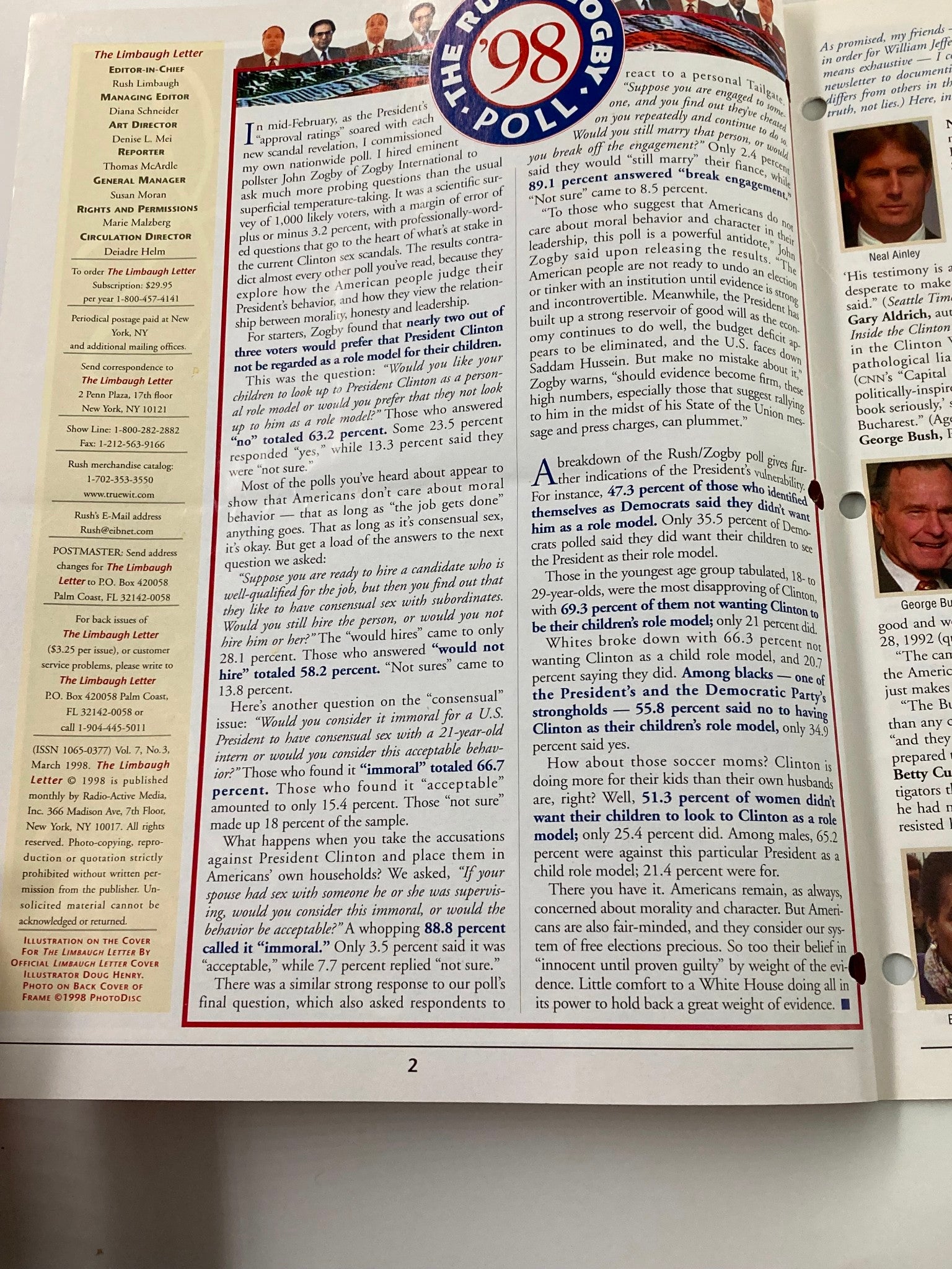 Rush Limbaugh Letter Newsletter Magazine March 1998 Web of Deceit