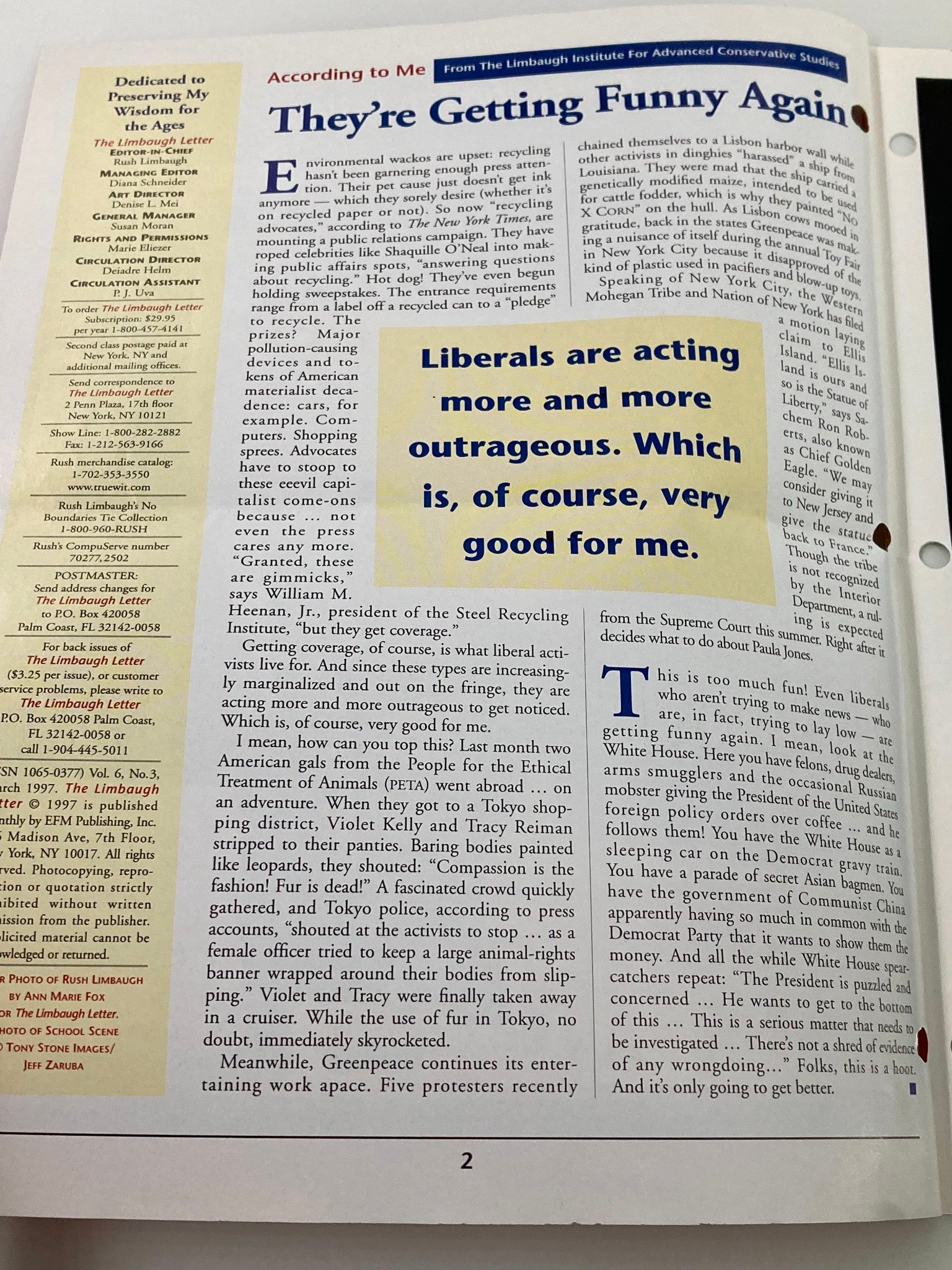 Rush Limbaugh Letter Newsletter Magazine March 1997 The American Schools