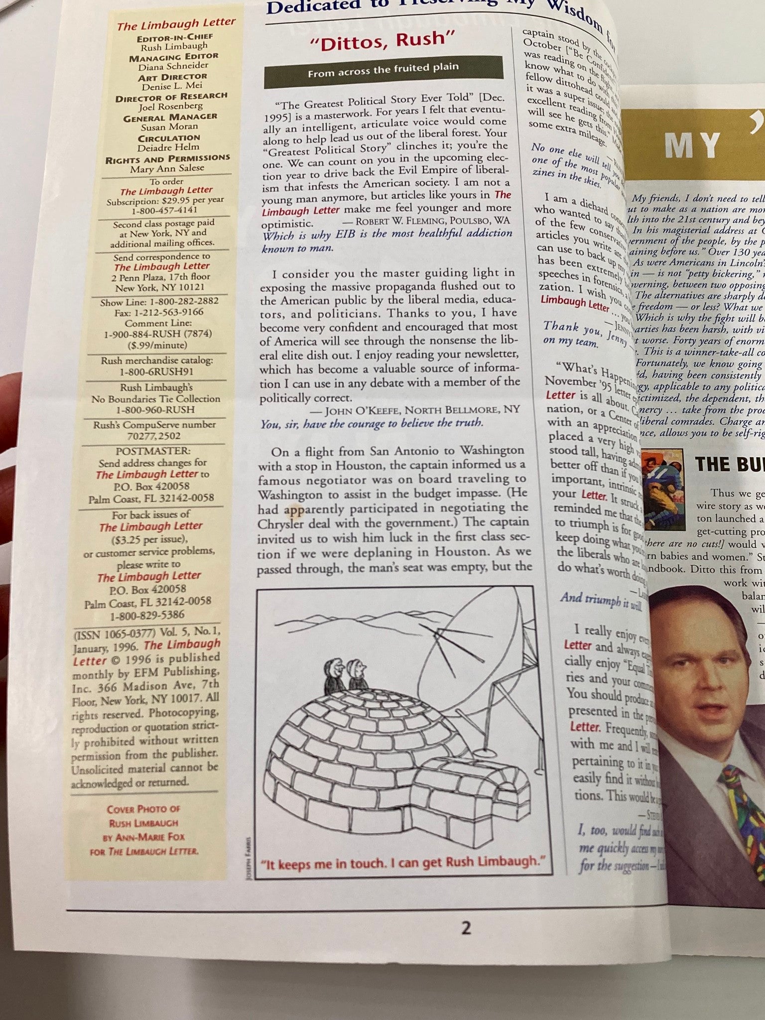 Rush Limbaugh Letter Newsletter Magazine January 1996 Rush in My '96 Playbook