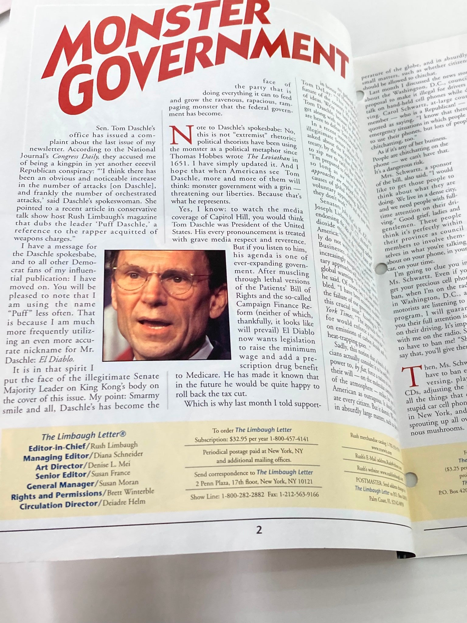 Rush Limbaugh Letter Newsletter Magazine August 2001 The Monster Government