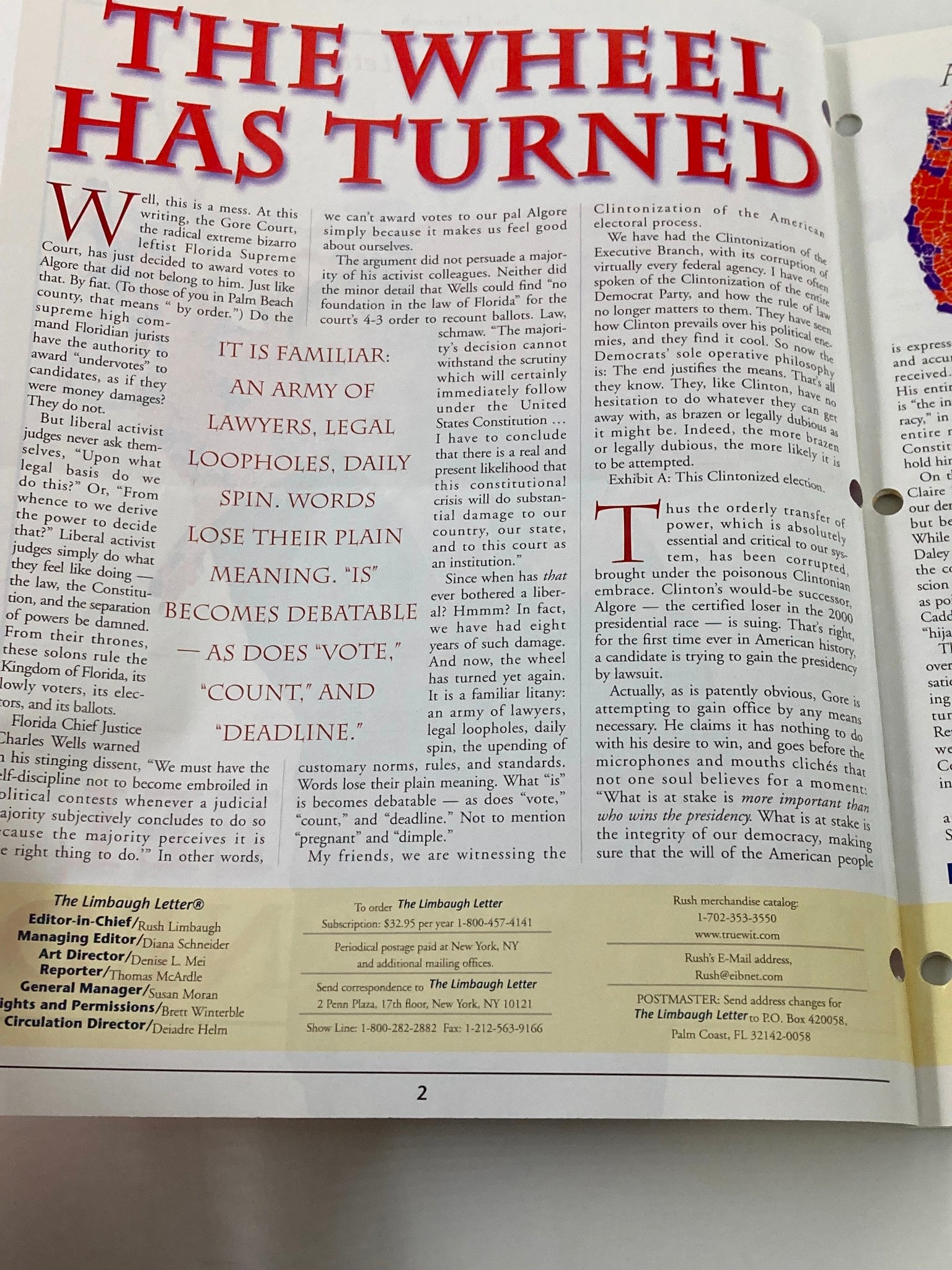 Rush Limbaugh Letter Newsletter Magazine December 2000 The Wheel Has Turned