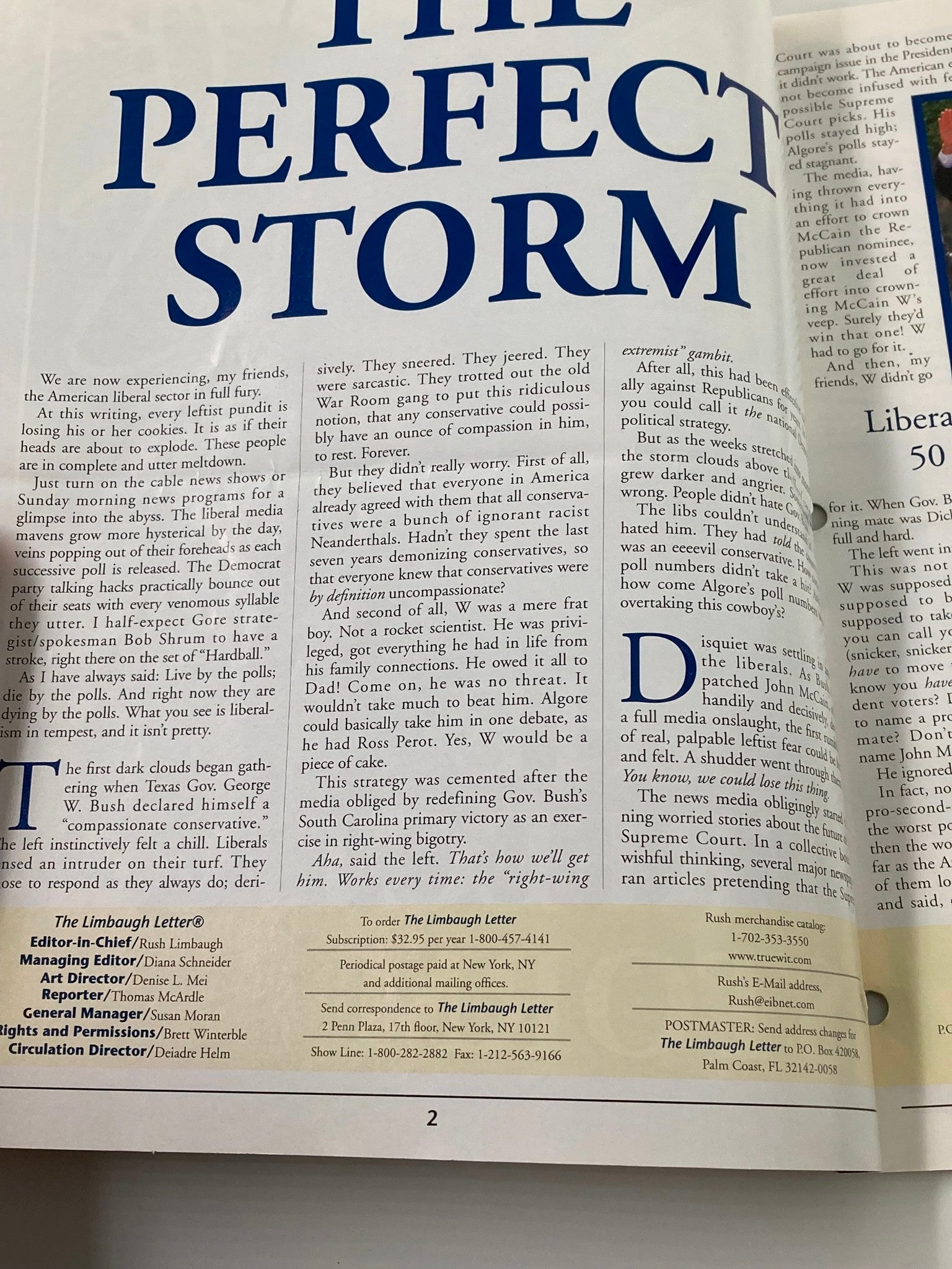 Rush Limbaugh Letter Newsletter Magazine August 2000 The Perfect Storm