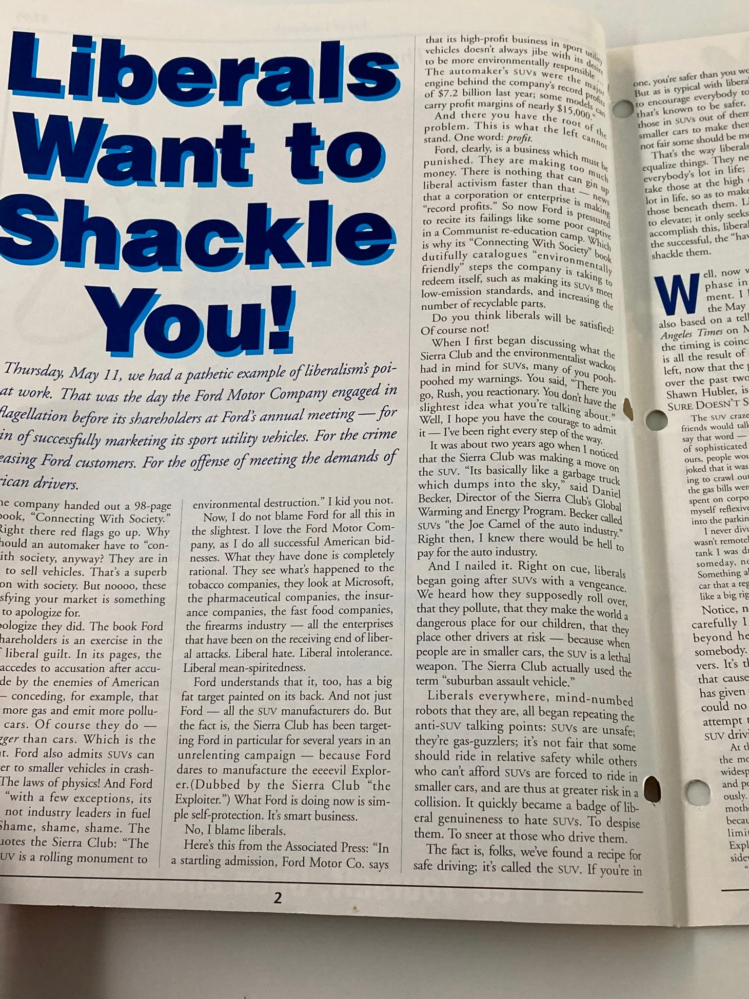 Rush Limbaugh Letter Newsletter Magazine June 2000 Liberals Want To Shackle You