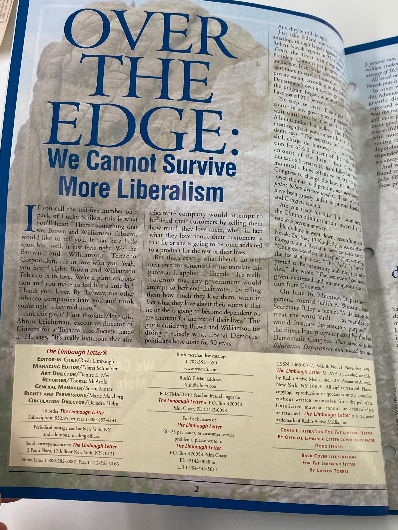 Rush Limbaugh Letter Newsletter November 1999 We Cannot Survive