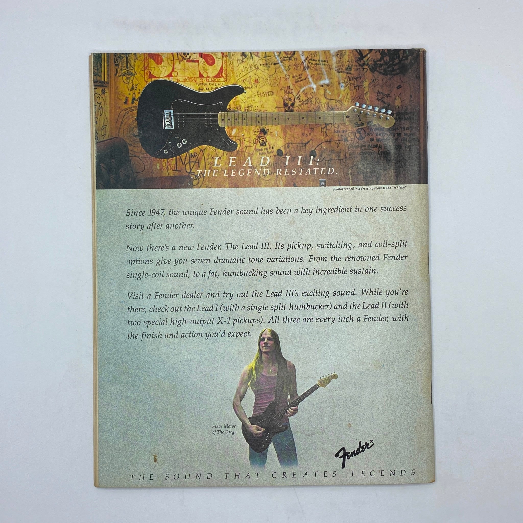 Guitar Player Magazine January 1982 featuring an advertisement for the Fender Lead III guitar, highlighting its unique sound options and specifications, part of a collectible vintage magazine issue.