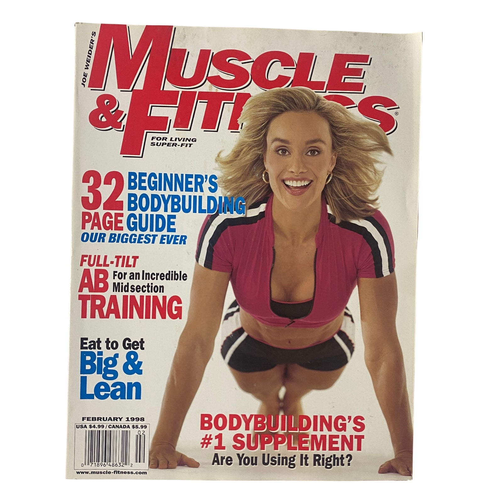 Muscle & Fitness Magazine February 1998 Vol 59 No. 2 featuring Cory Everson on the cover, showcasing beginner's bodybuilding tips and fitness guidance.