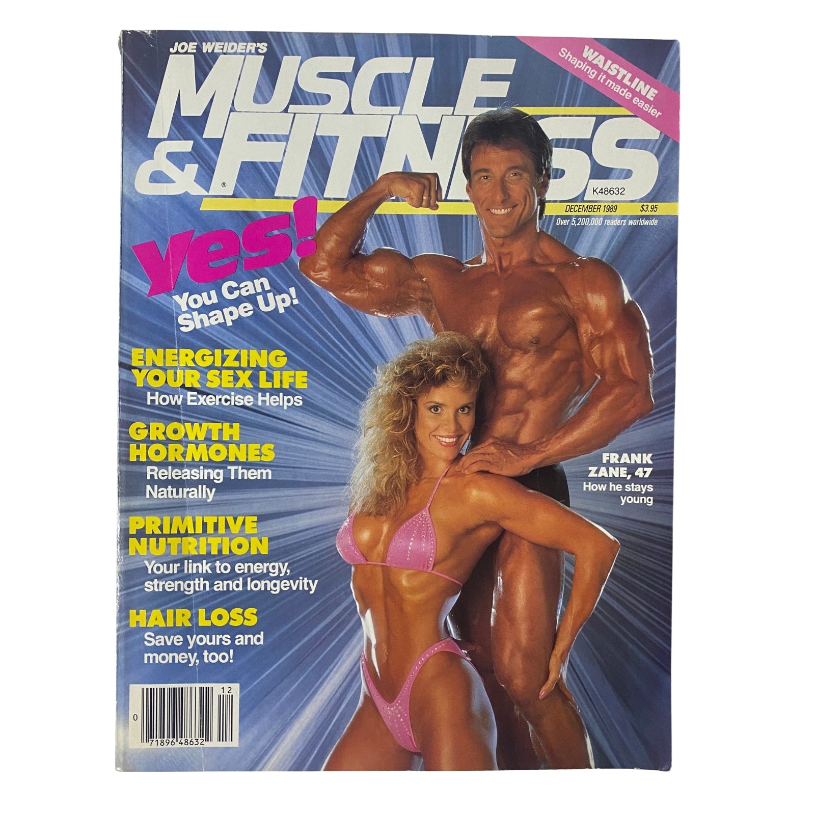 Muscle & Fitness Magazine cover from December 1989 featuring Frank Zane and Cameo Kneuer showcasing fitness and bodybuilding tips.