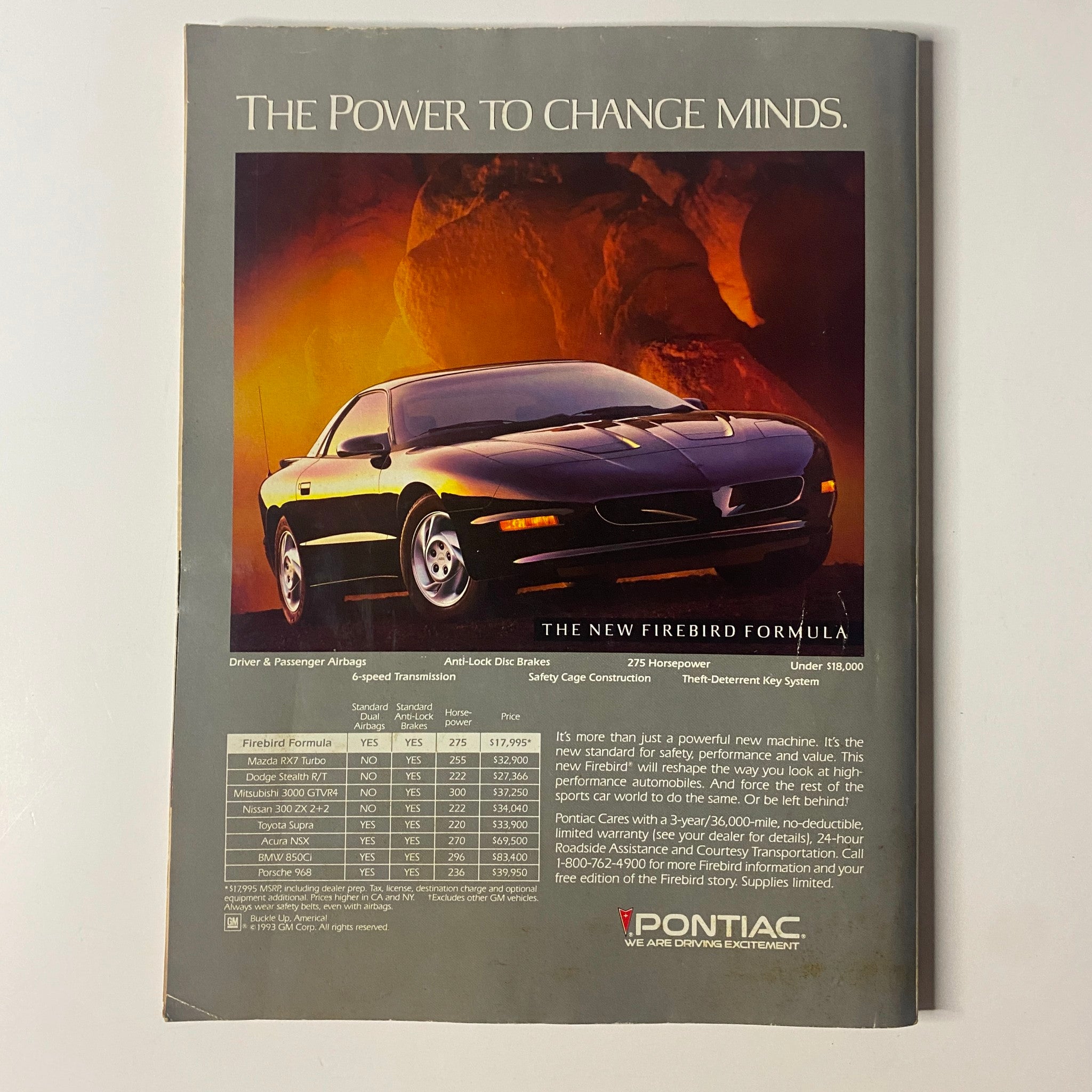Advertisement for the new Pontiac Firebird Formula in Muscle & Fitness Magazine December 1993, showcasing the car's features and sleek design.