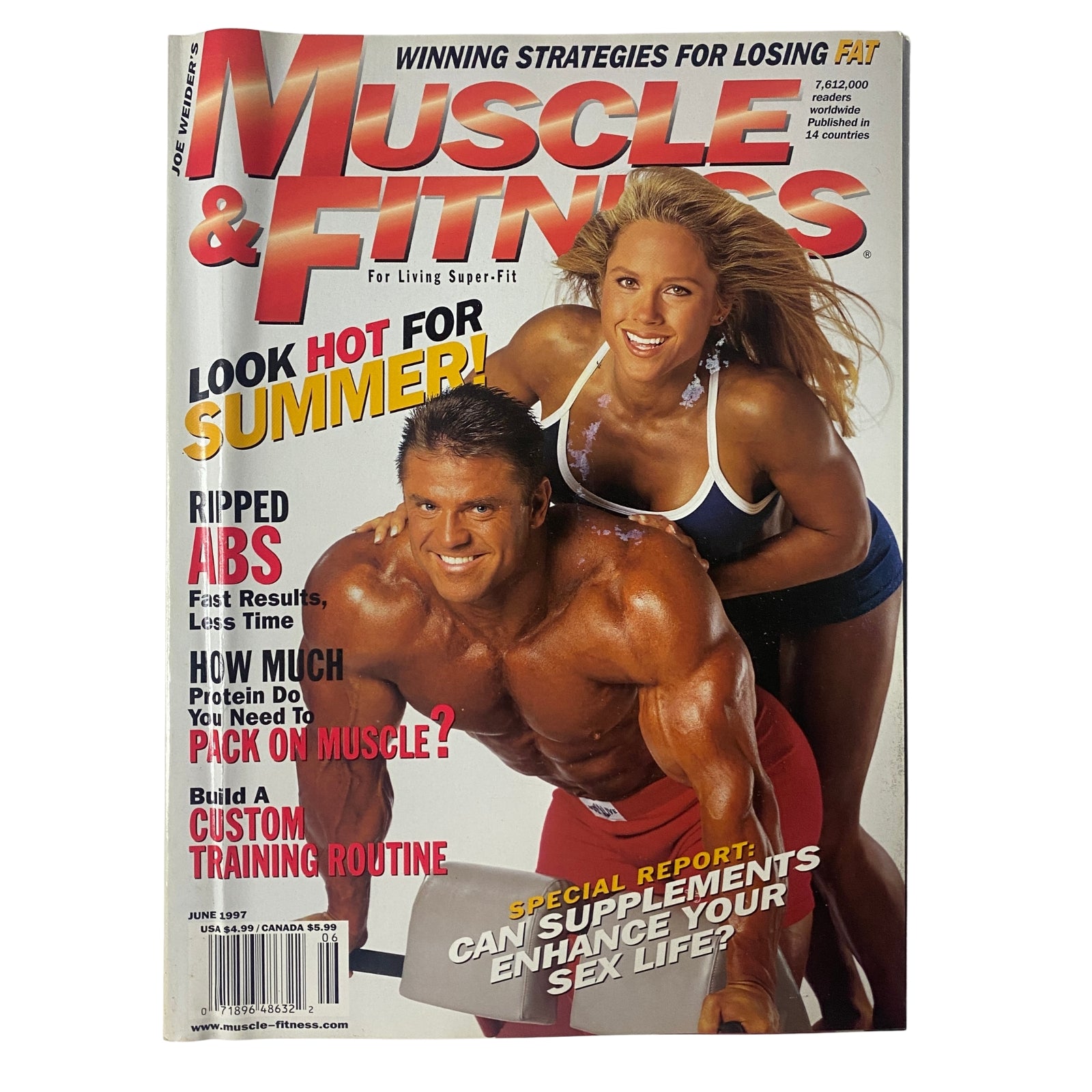 Cover of Muscle & Fitness Magazine June 1997 featuring Eddie Robinson and Monica Brant. Highlights include tips for summer fitness and a special report on supplements.