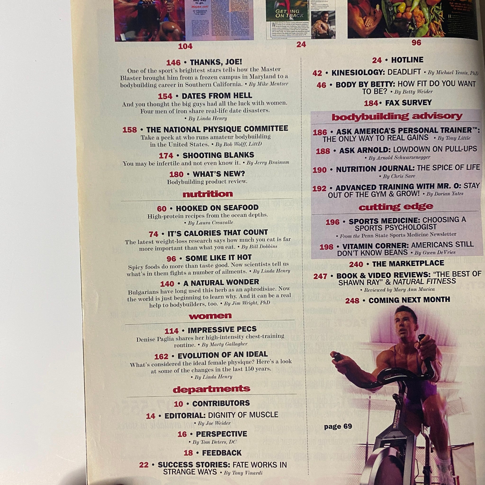 Nutritional advice section from Muscle & Fitness Magazine September 1996, featuring articles on weight loss and bodybuilding advice.