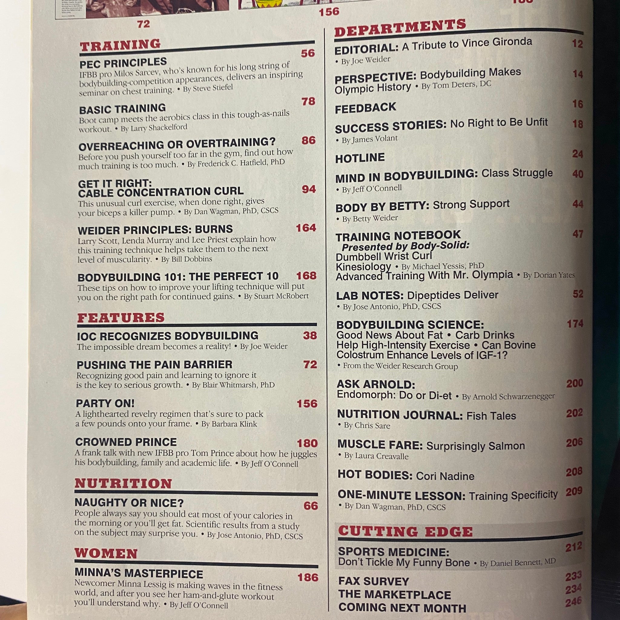 Muscle & Fitness Magazine May 1998 Training sections featuring Pec Principles, Basic Training, Overreaching or Overtraining, and insights from bodybuilding legends.
