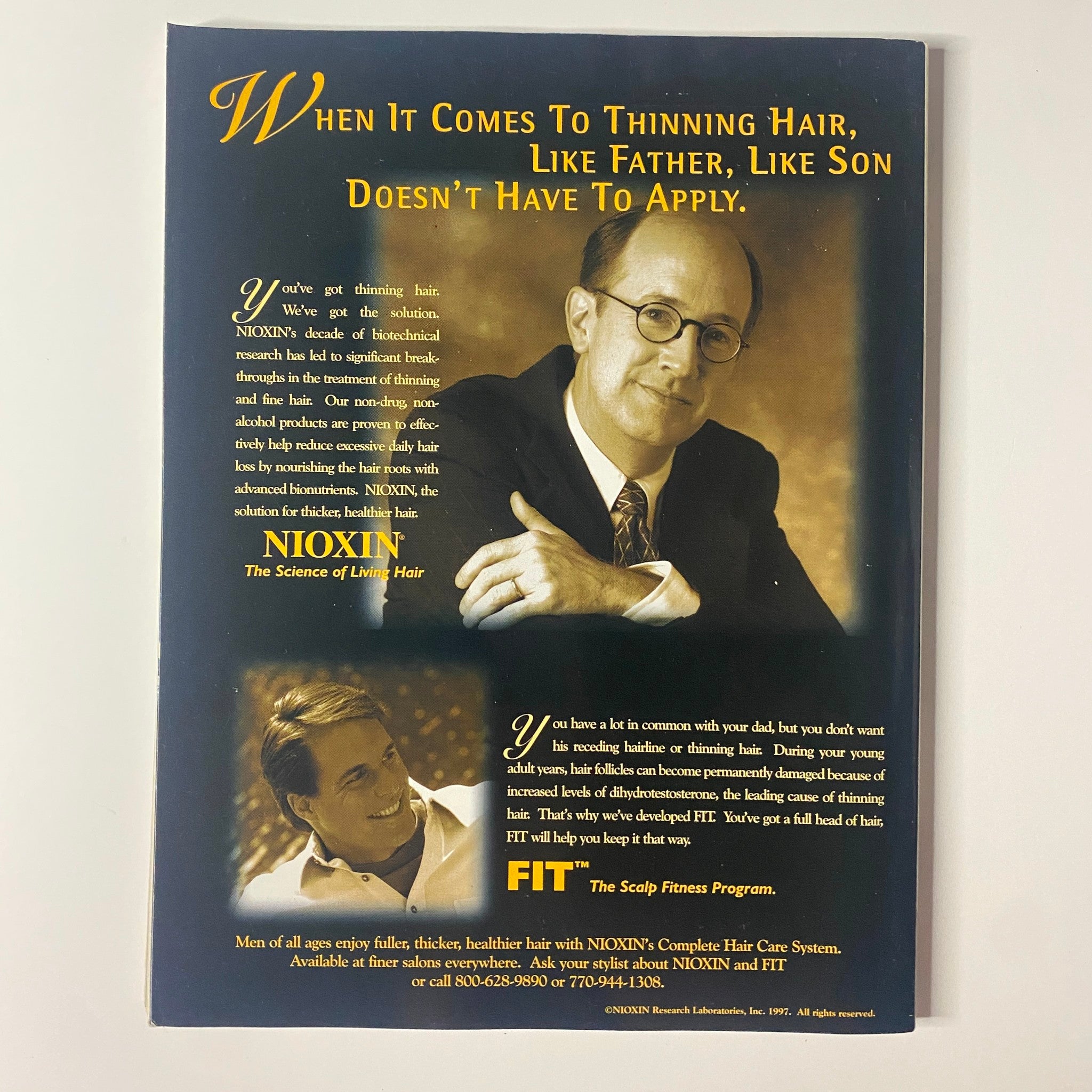 Muscle & Fitness Magazine May 1998 advertisement for Nioxin Hair Care, emphasizing solutions for thinning hair for both men and women.