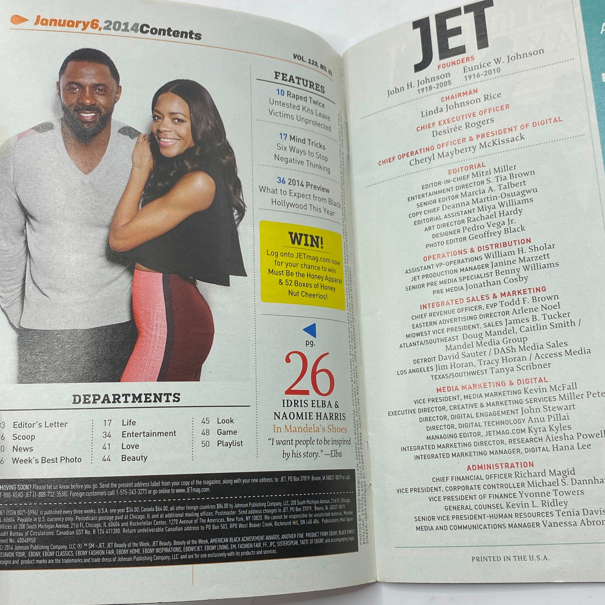 Jet Magazine January 6, 2014 Vol 123 No. 1 Idris Elba & Naomi Harris No Label VG