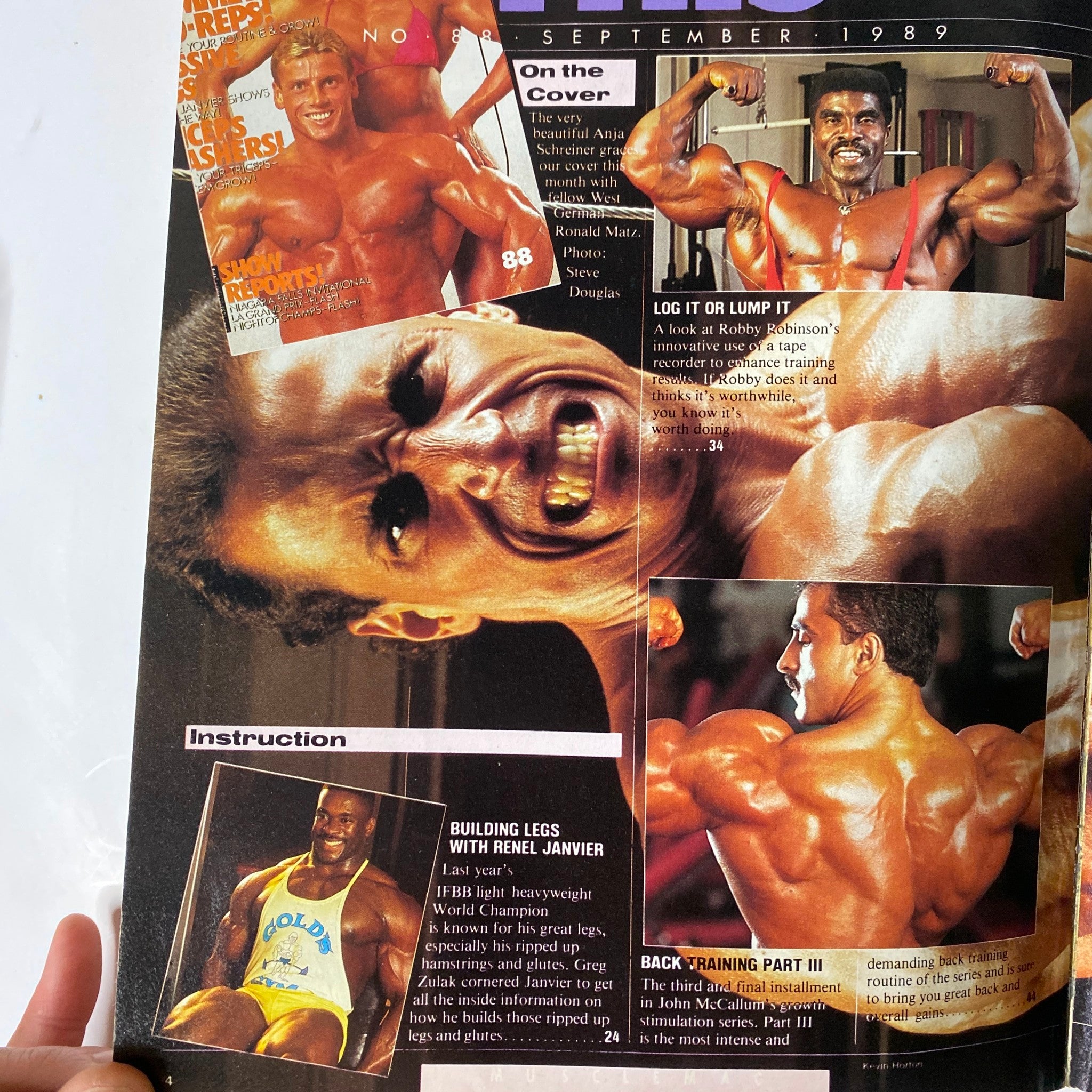 Inside page of MuscleMag International Magazine September 1989, highlighting training instructions by various bodybuilders including Ronald Matz, and techniques for effective workouts.